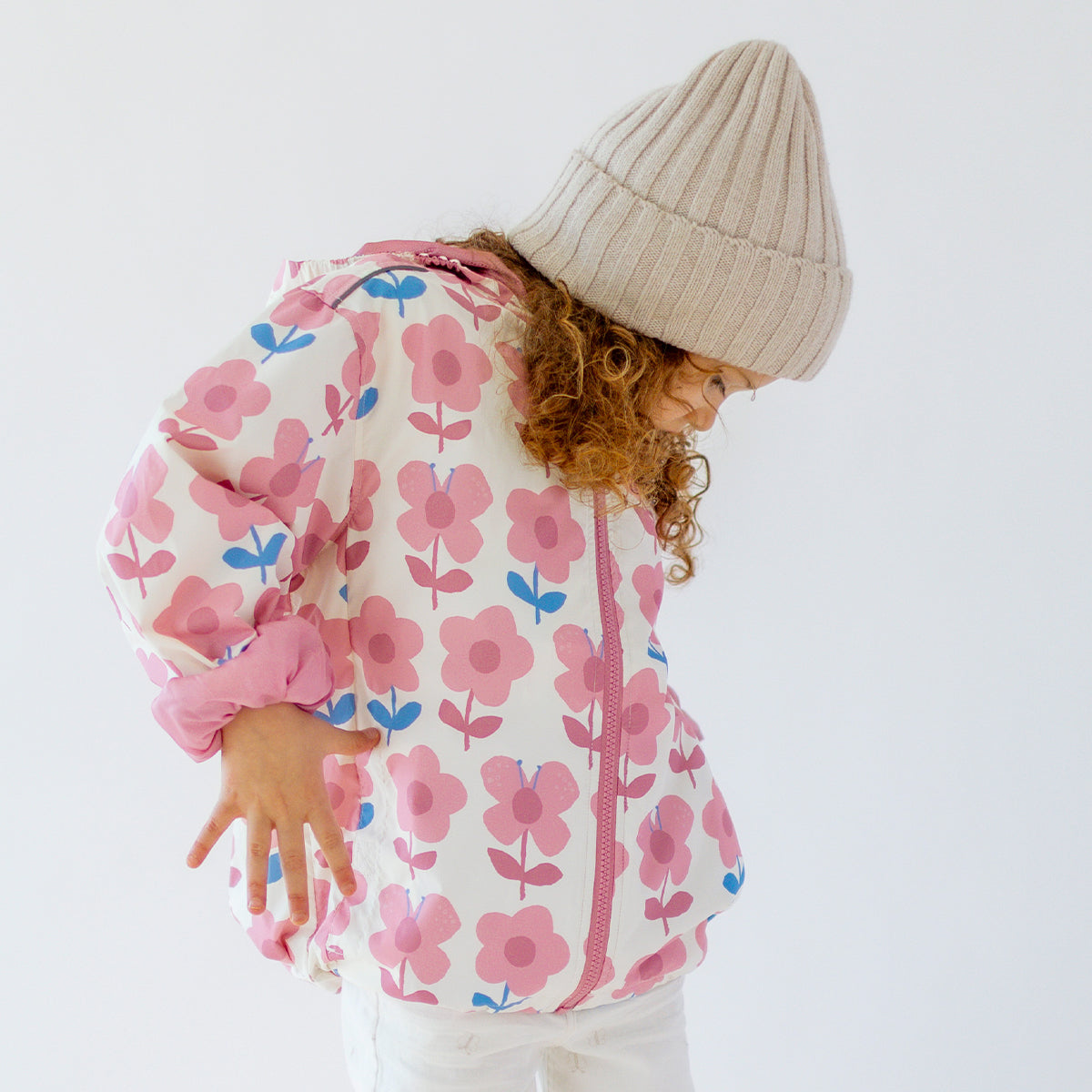Manteau coupe-vent crème à motif floral, enfant