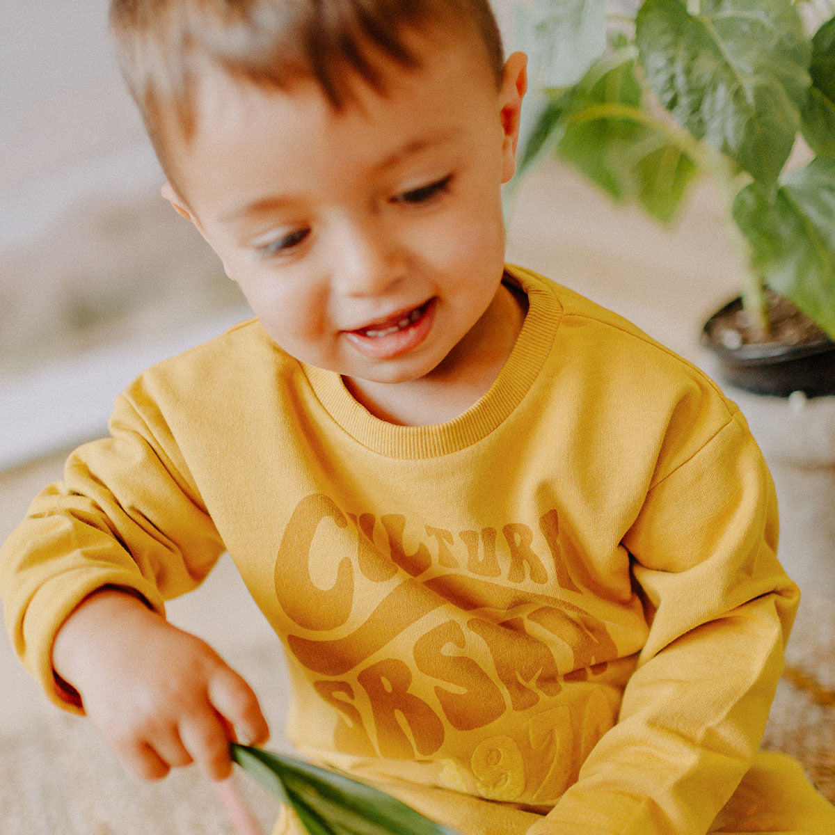 Mustard long sleeves shirt in french terry, baby