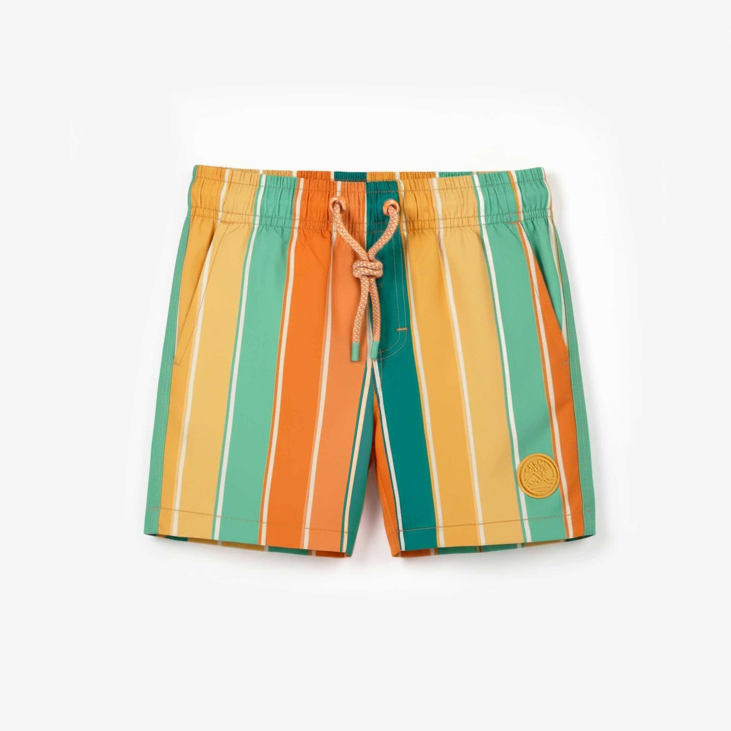 Short de bain à rayures colorées, enfant || Colorful striped swim shorts, child