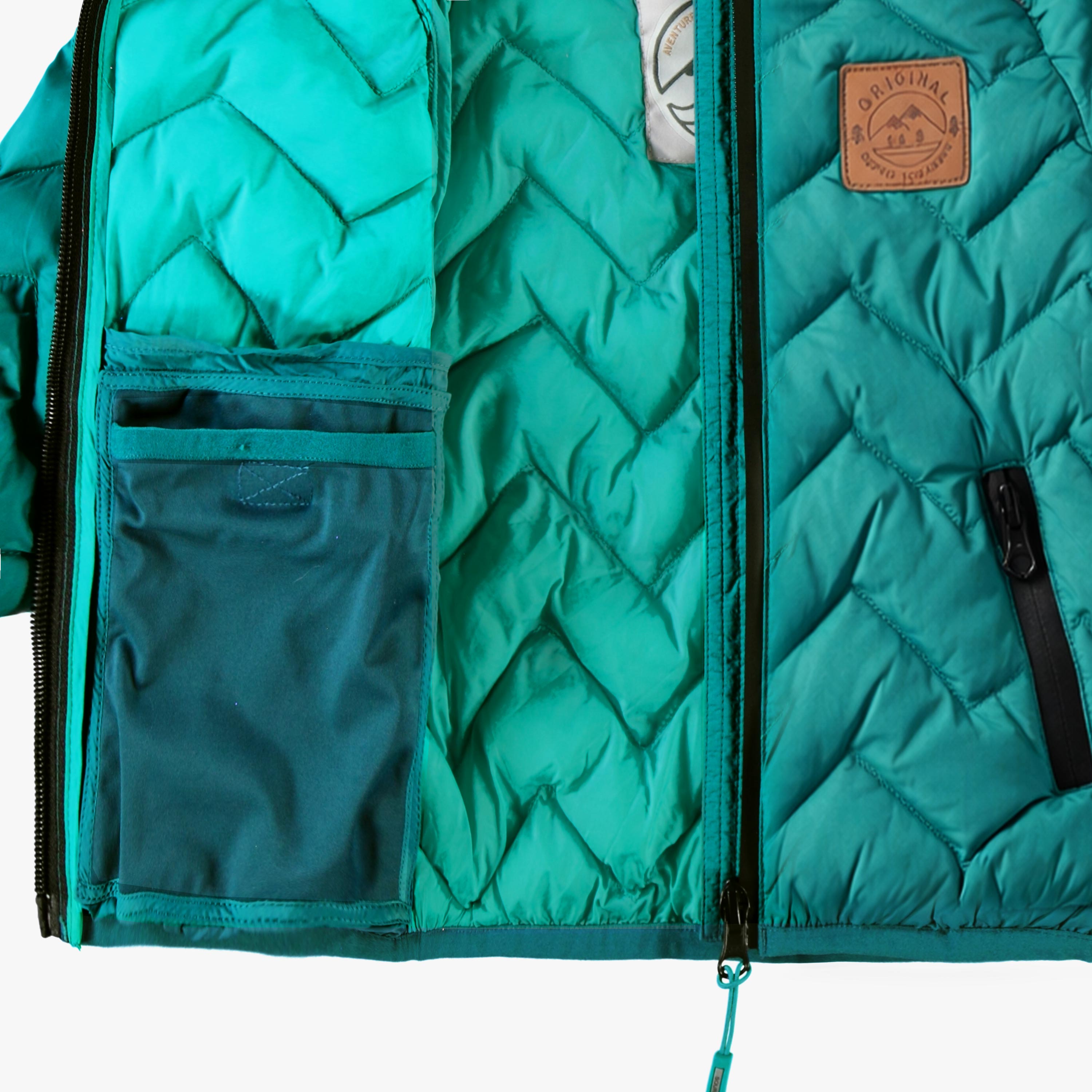Turquoise puffer jacket with chevron quilting, baby
