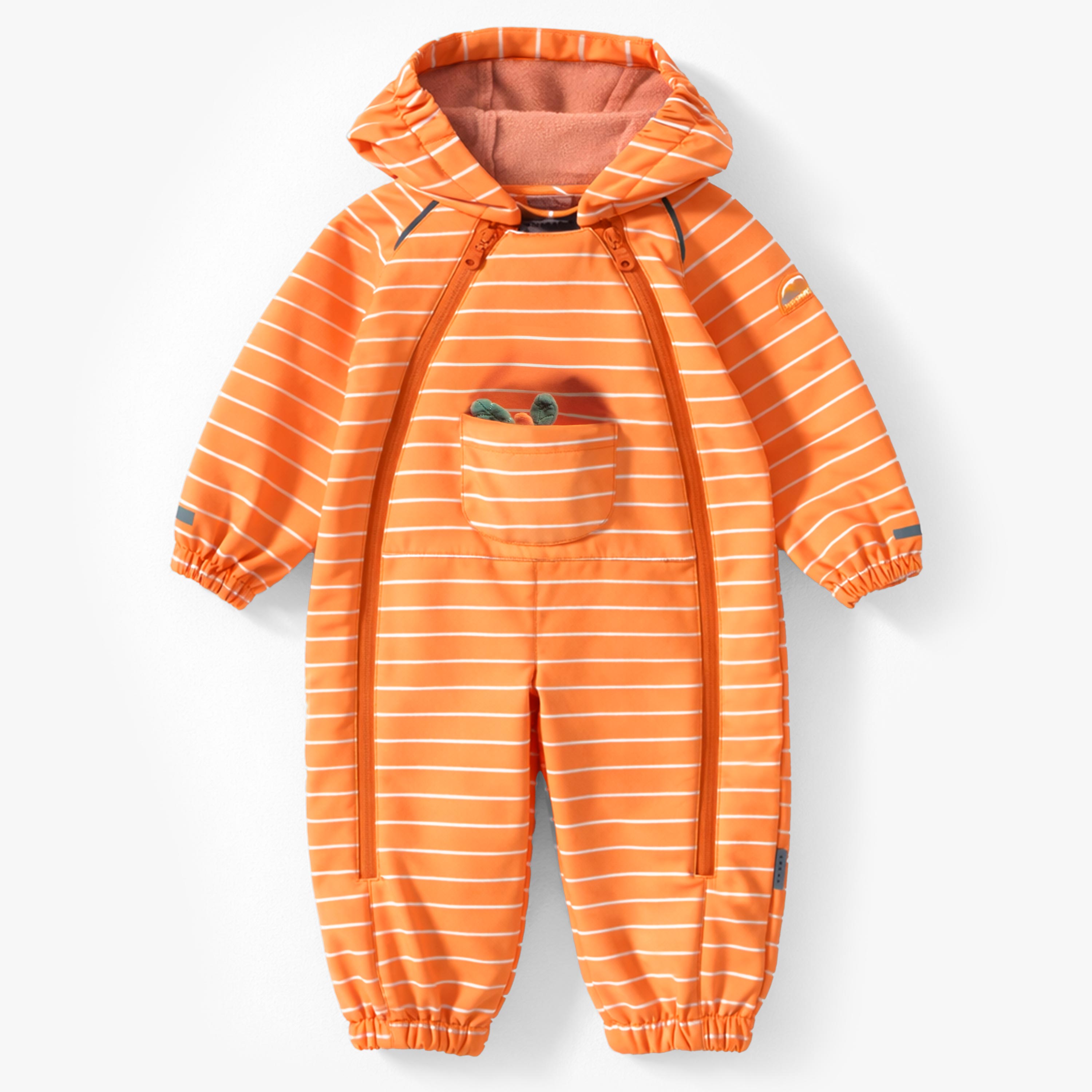 Manteau une pièce orange en coquille souple avec rayures, bébé