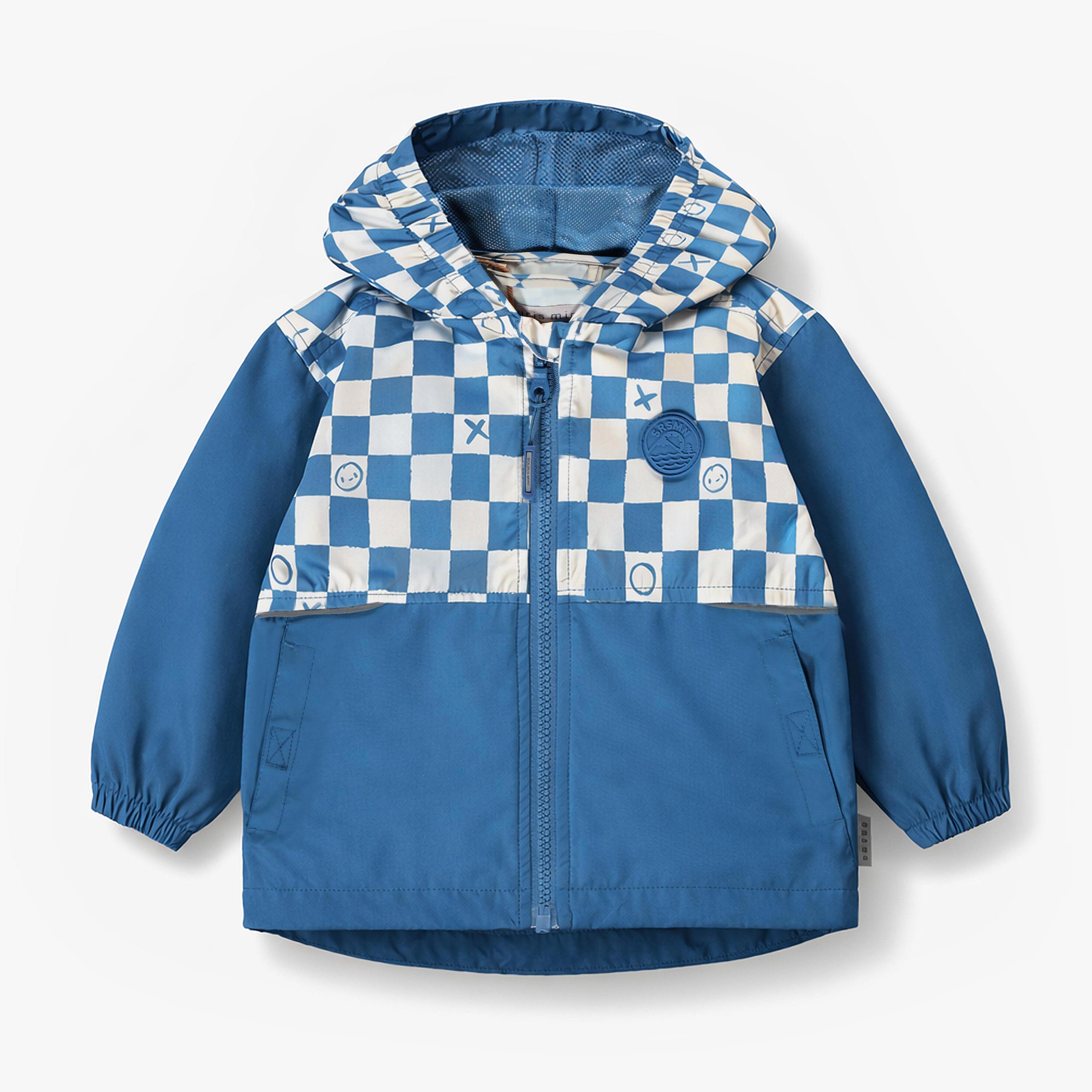 Blue windbreaker with checkerboard print, baby