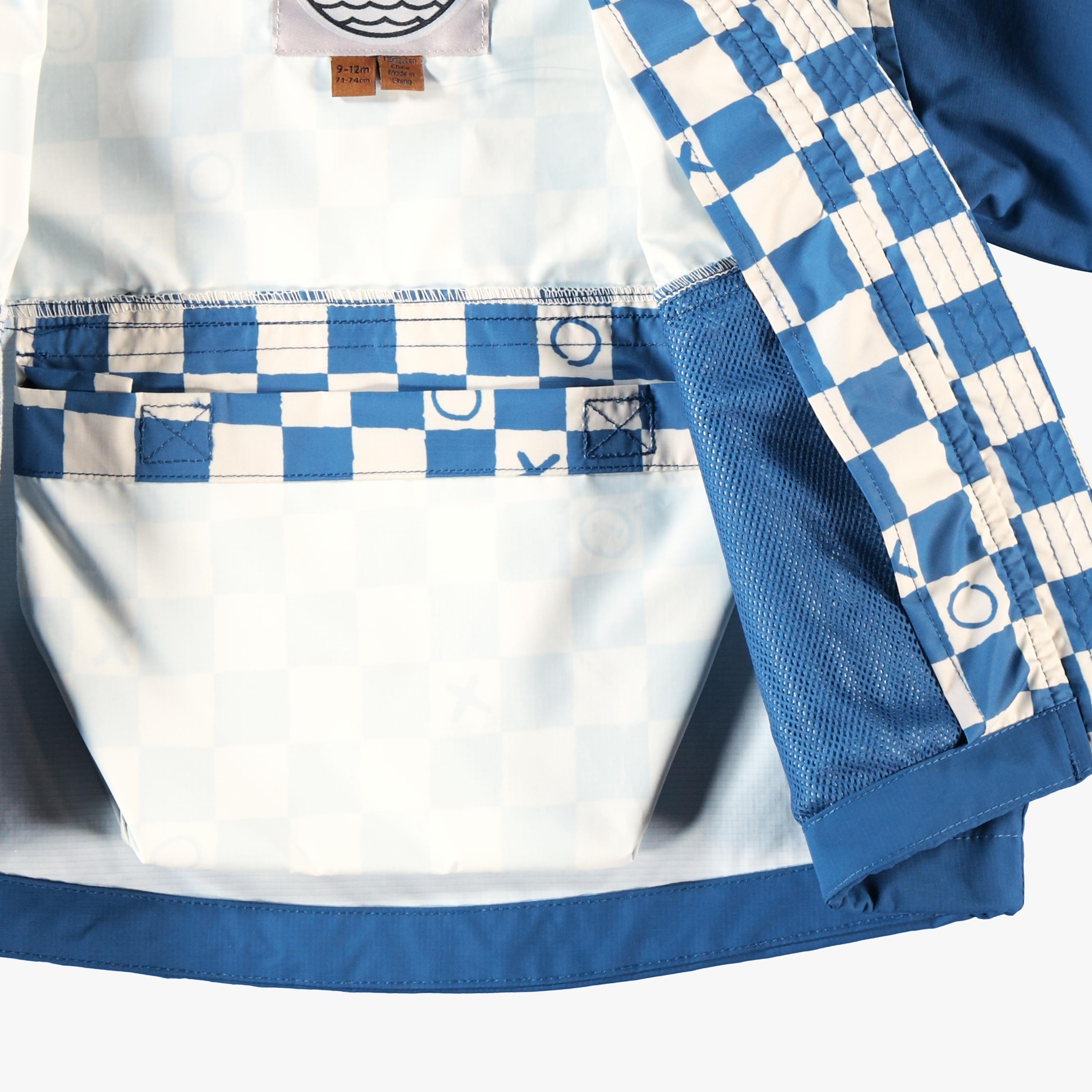 Blue windbreaker with checkerboard print, baby