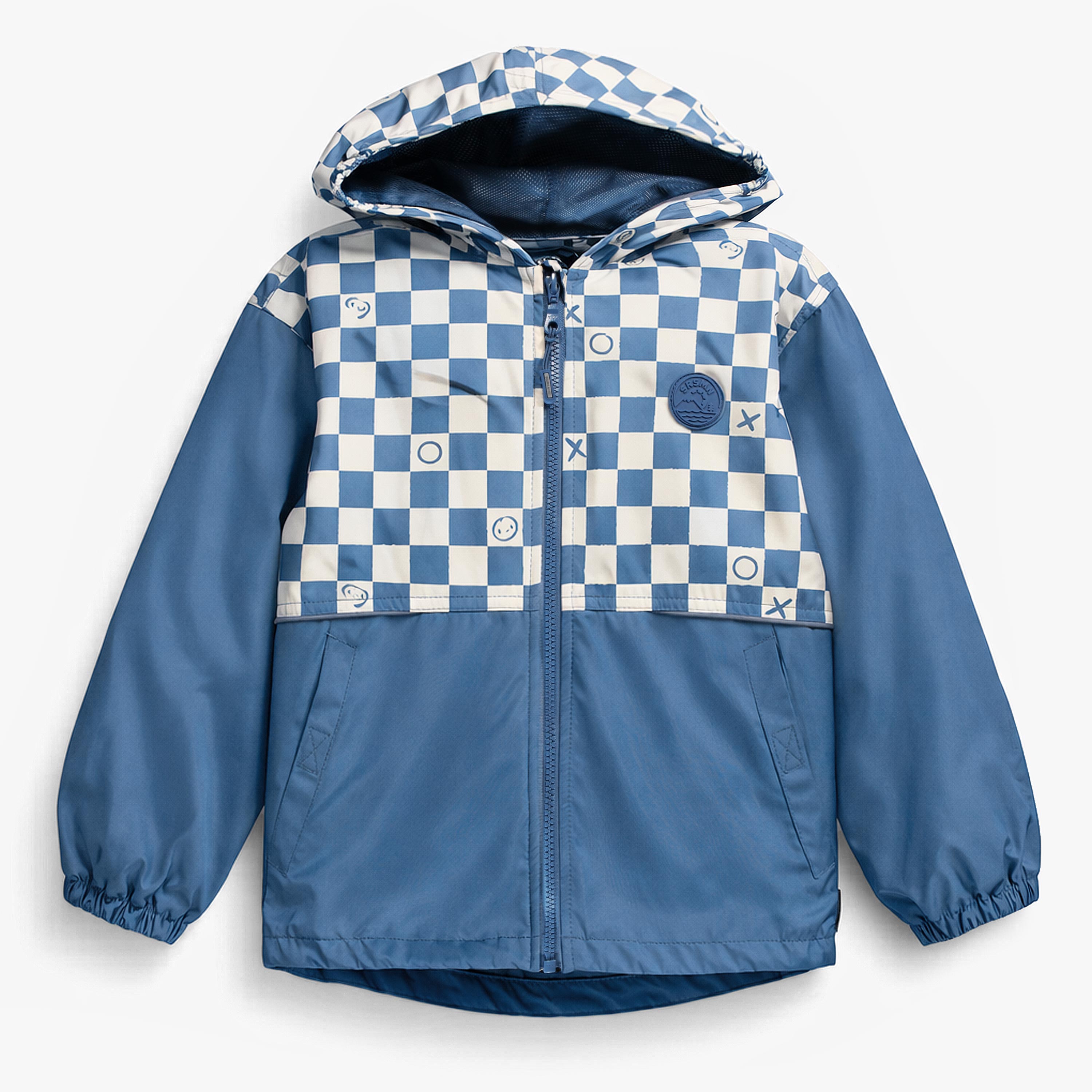 Manteau coupe-vent bleu à motif damier, enfant
