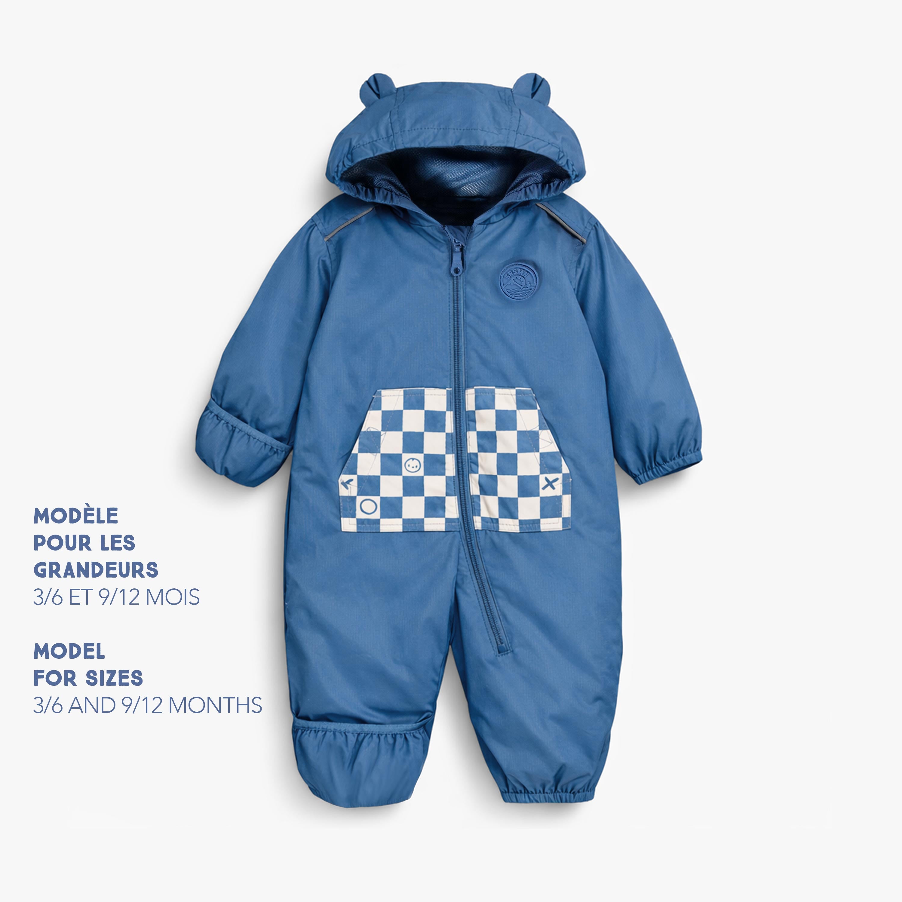 Manteau une pièce bleu à motif damier, bébé