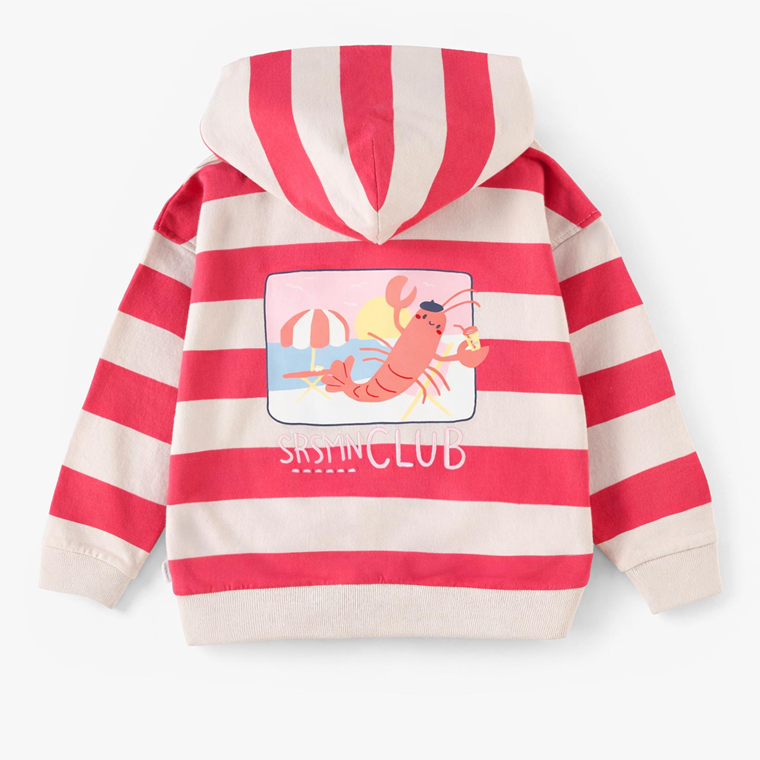 Veste à capuchon beige avec rayures rouges, enfant