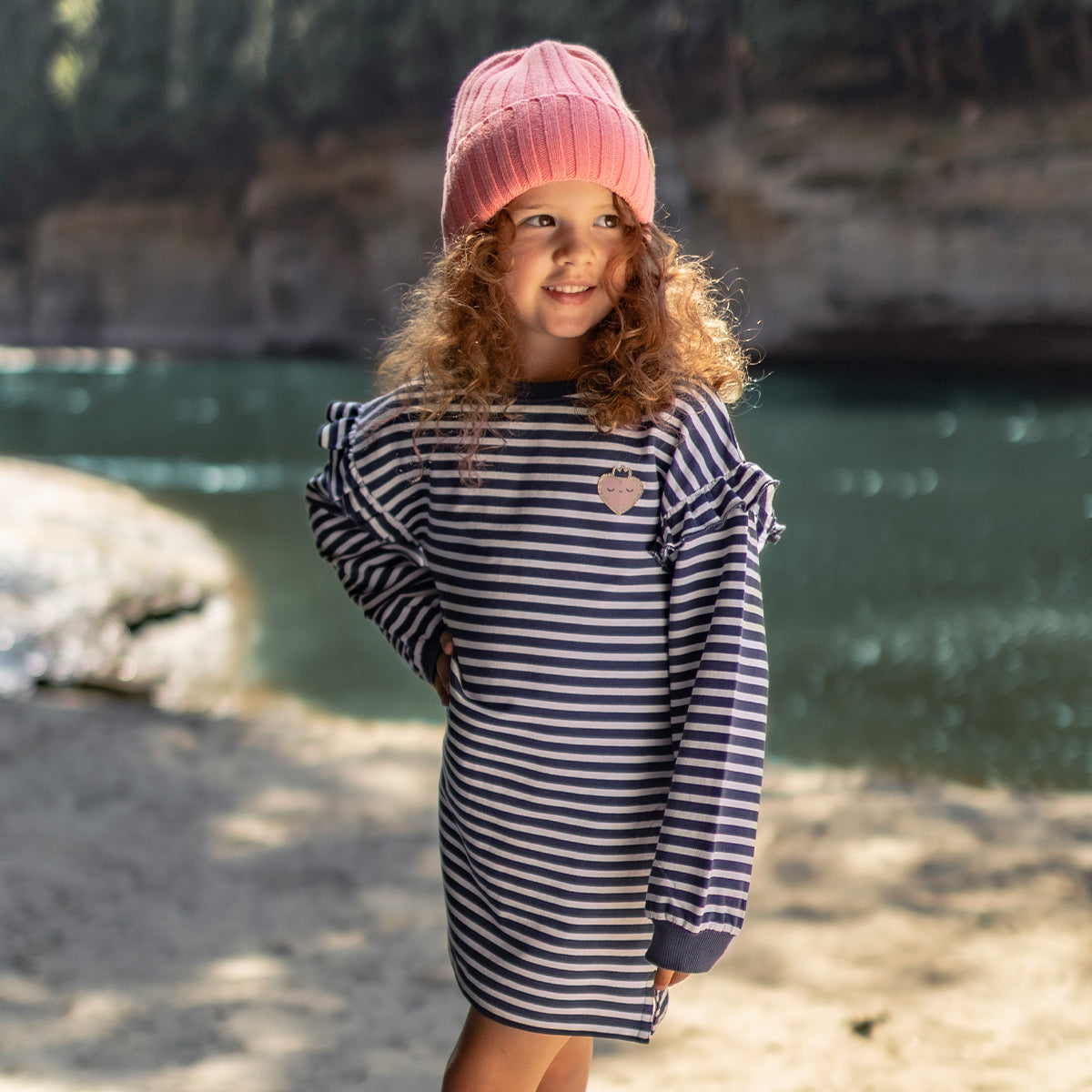 Dark Blue and Cream Striped Dress, child