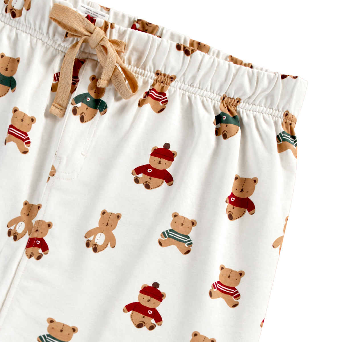 Cream pajama pants with teddy bear print, adult