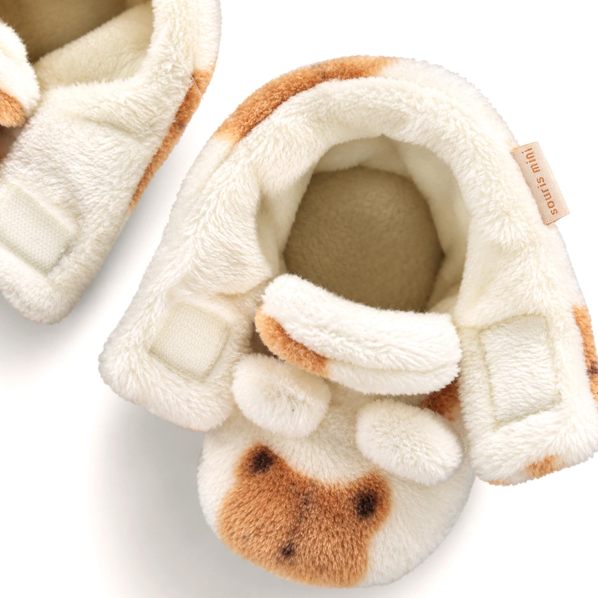 Cream plush slippers with teddy bear design, baby