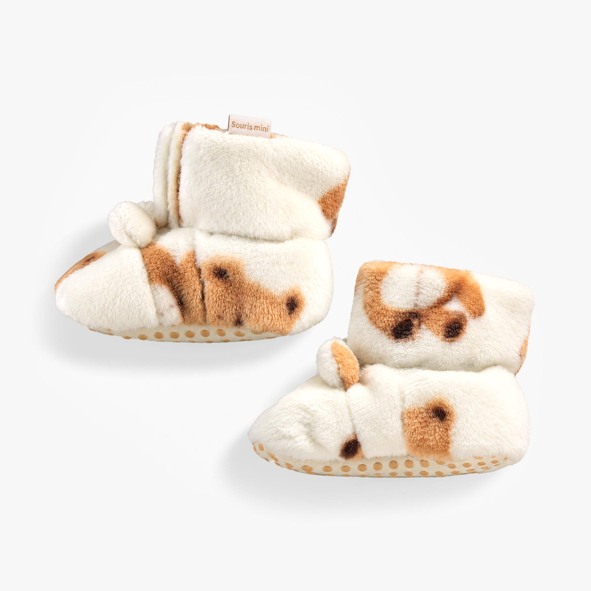 Cream plush slippers with teddy bear design, baby