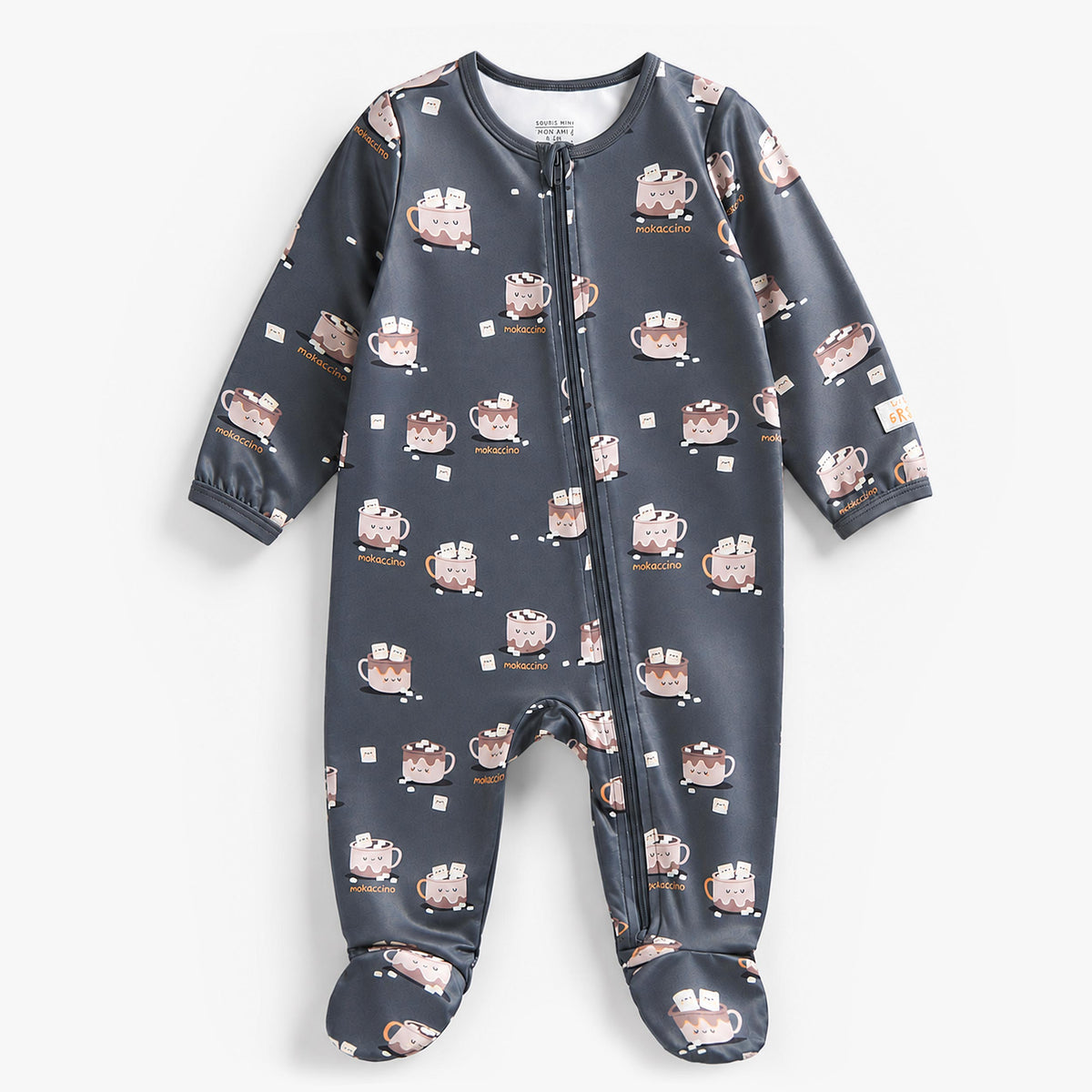 Pyjama une pièce gris foncé à motifs de chocolat chaud, bébé