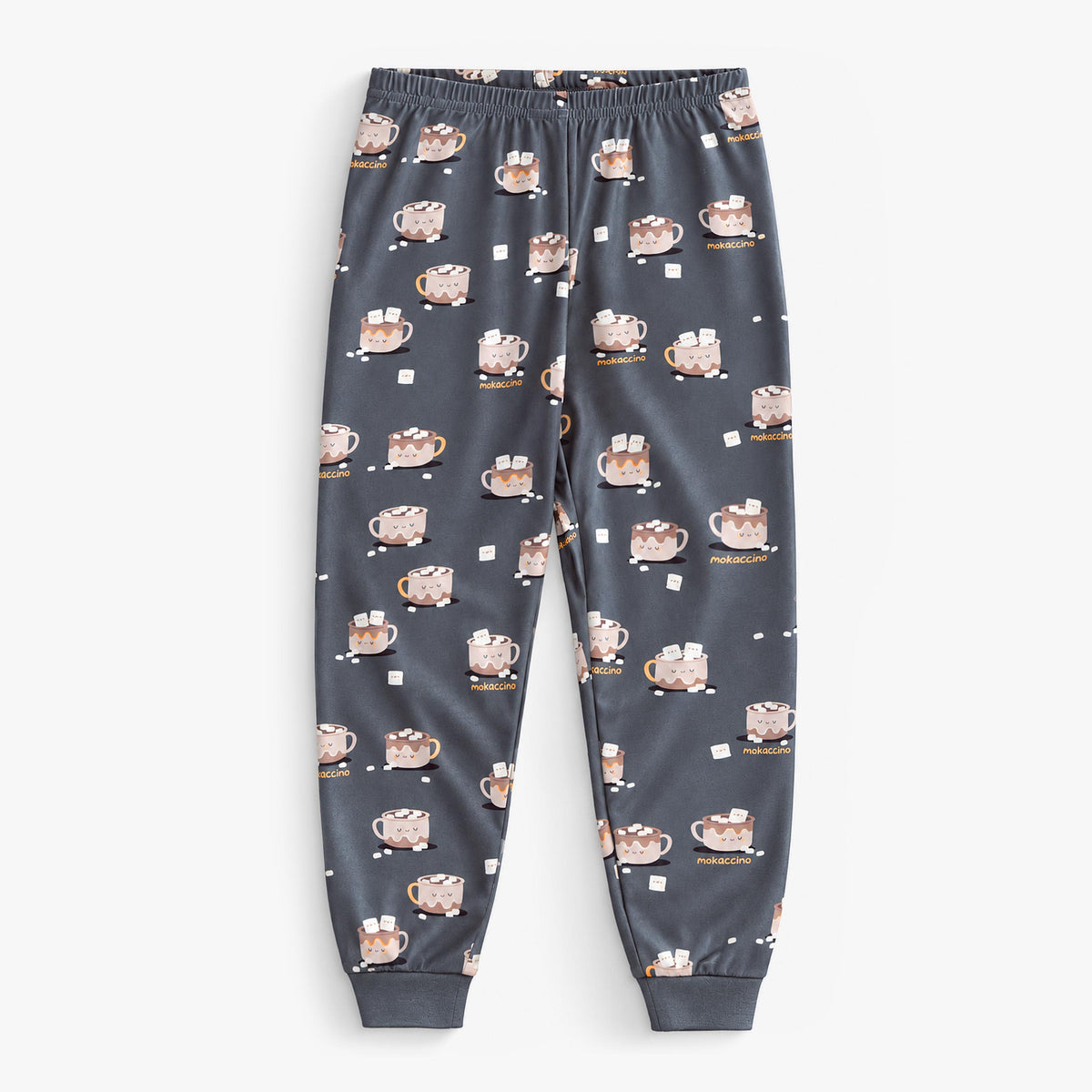 Pyjama deux pièces caramel et gris foncé à motifs, enfant