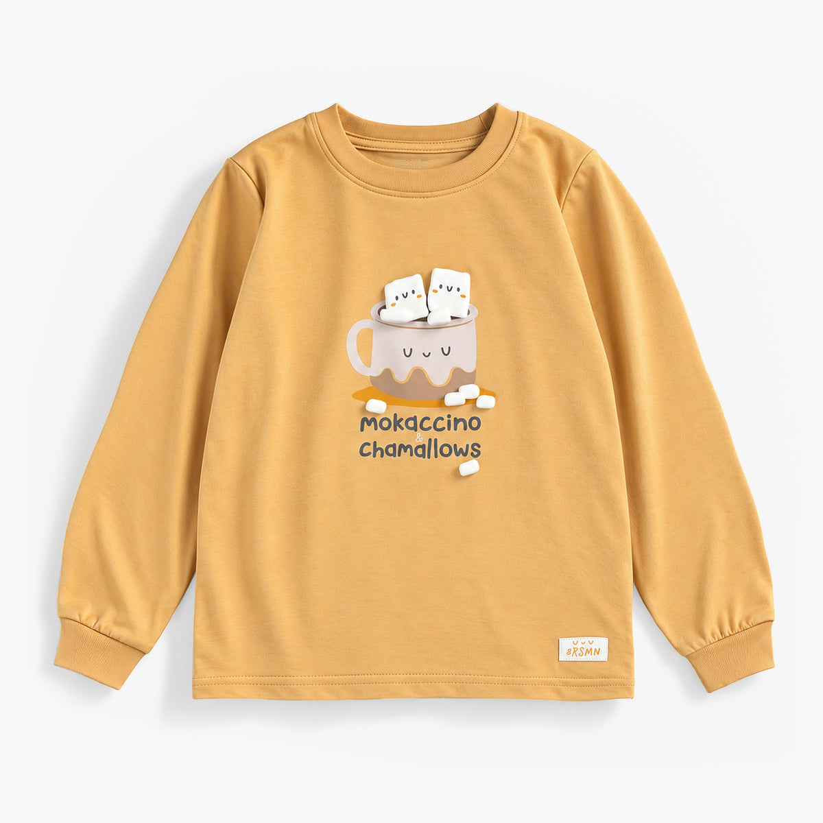 Pyjama deux pièces caramel et gris foncé à motifs, enfant