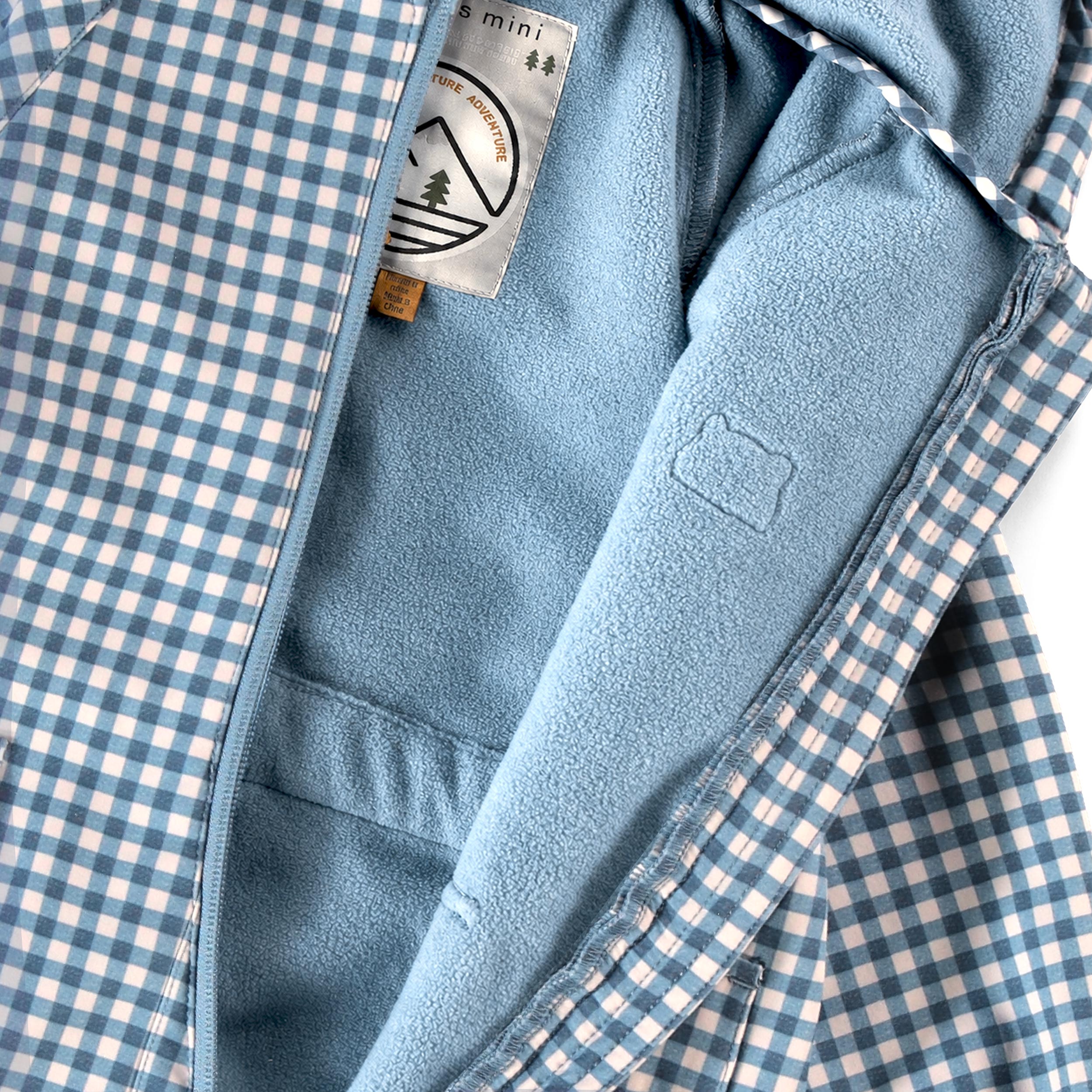 Une-pièce softshell bleu à carreaux, bébé