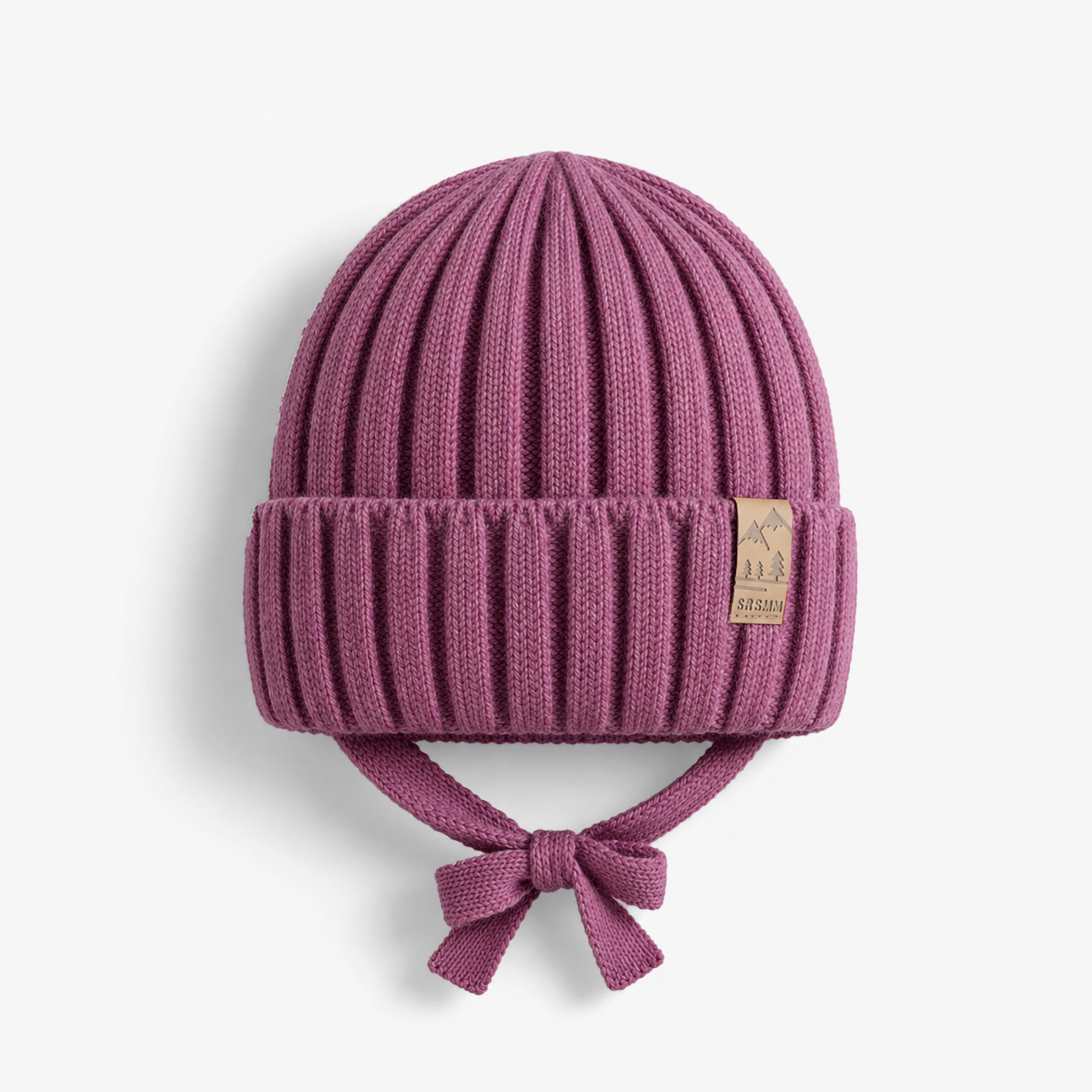 Plum ribbed cotton knit hat, baby girl