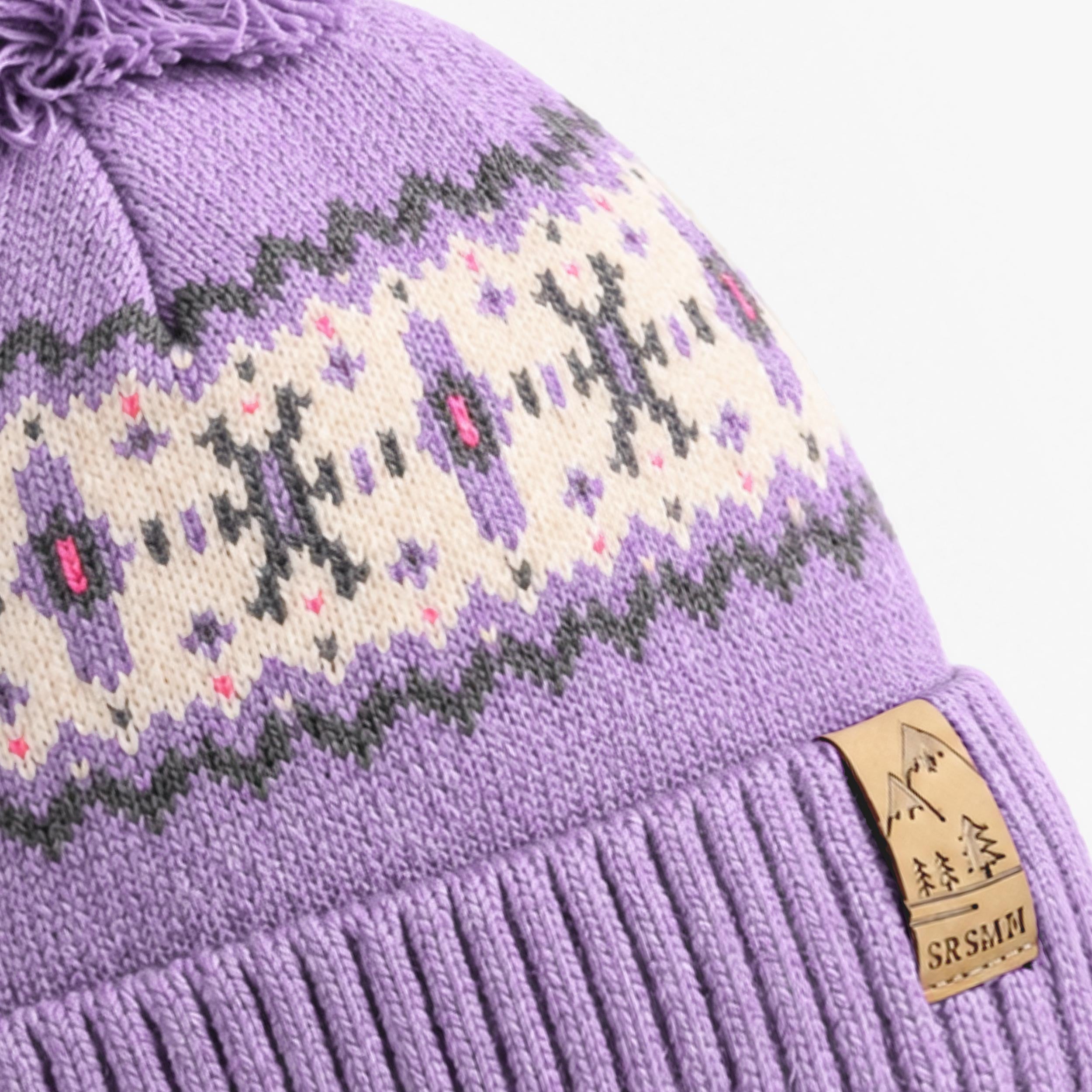 Tuque mauve à motif jacquard en tricot, enfant