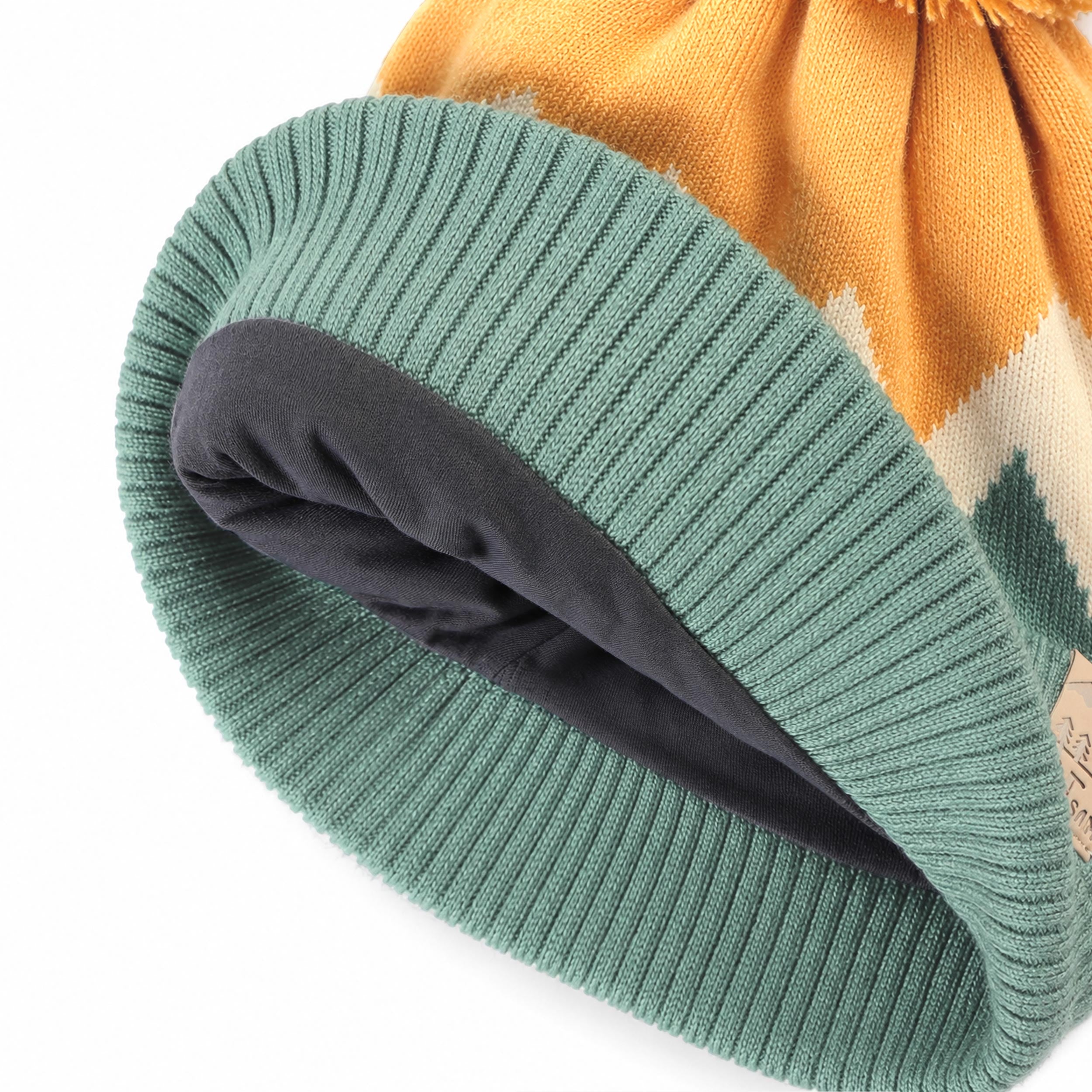 Tuque verte, jaune et crème en tricot, enfant