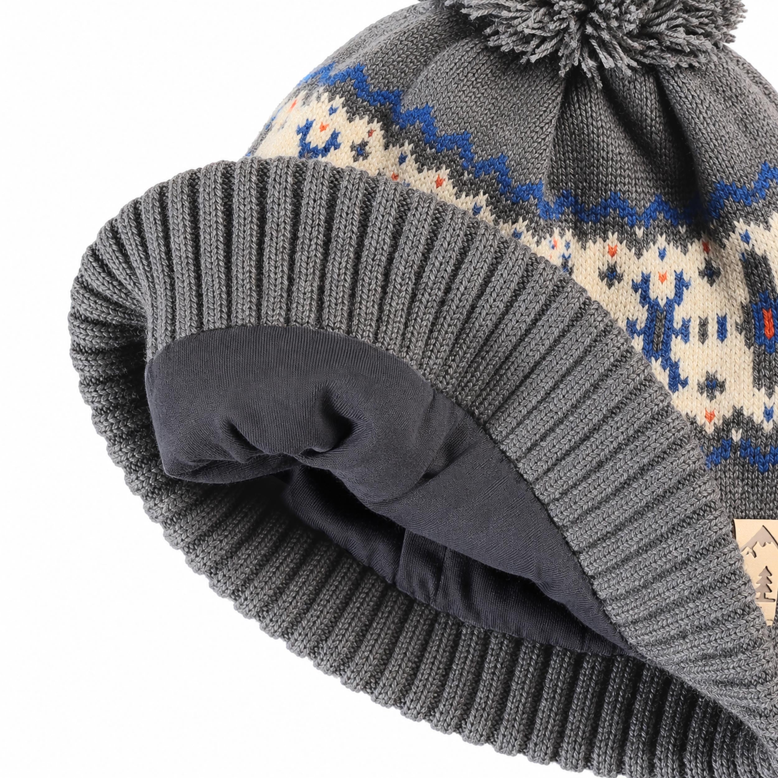 Tuque grise à motif jacquard en tricot, enfant