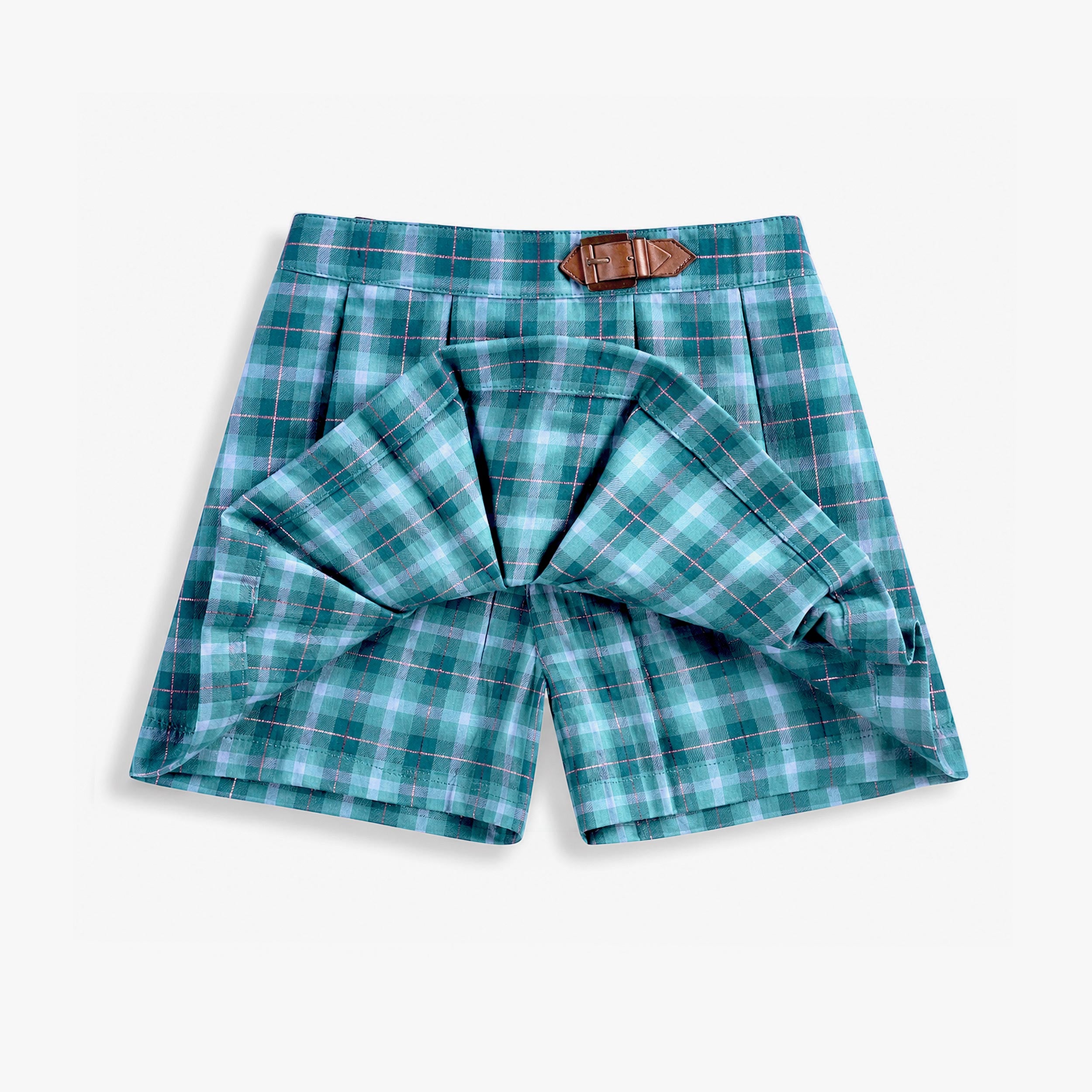 Jupe-short turquoise à carreaux en flanelle, enfant