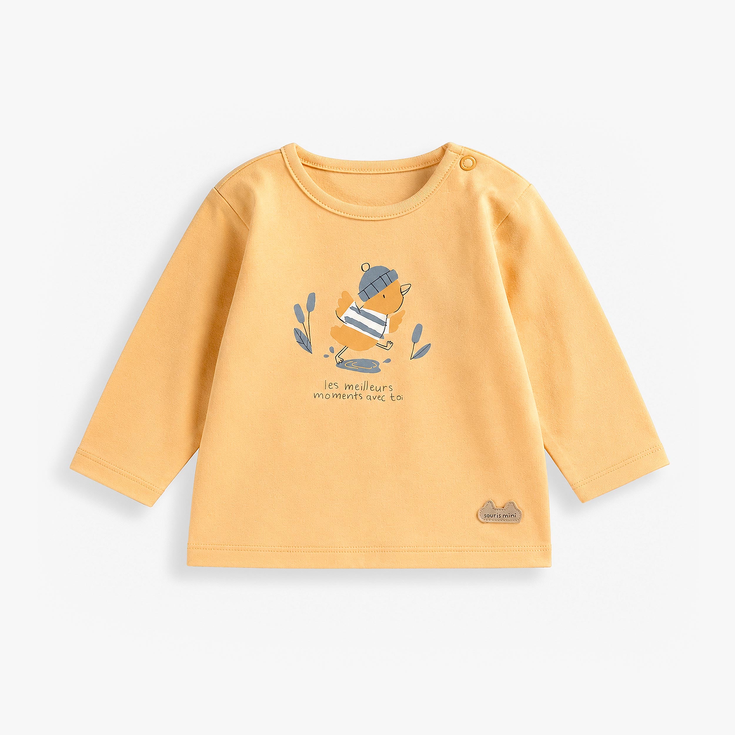 T-shirt jaune avec illustration de canard, naissance