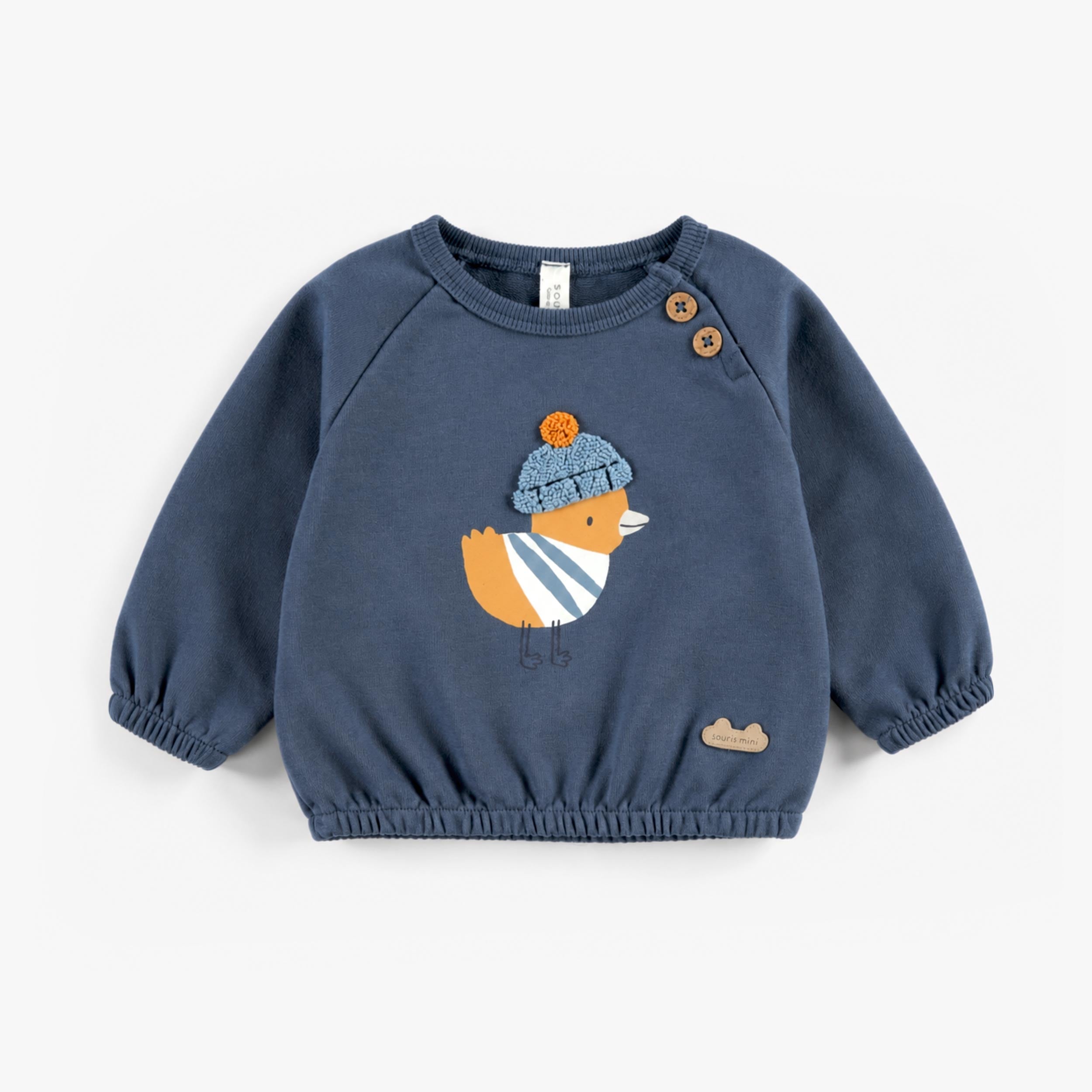 Chandail bleu avec illustration, naissance