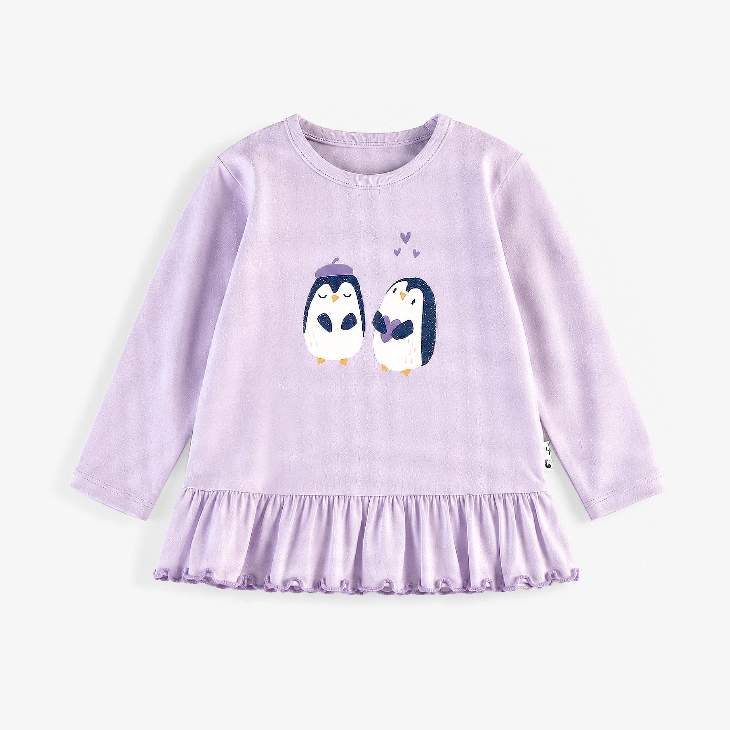 T-shirt mauve avec illustration de pingouins, bébé