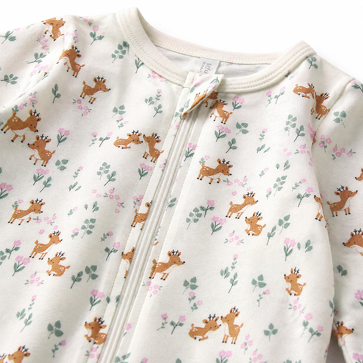 Pyjama une pièce crème à imprimé de faons et de fleurs, naissance