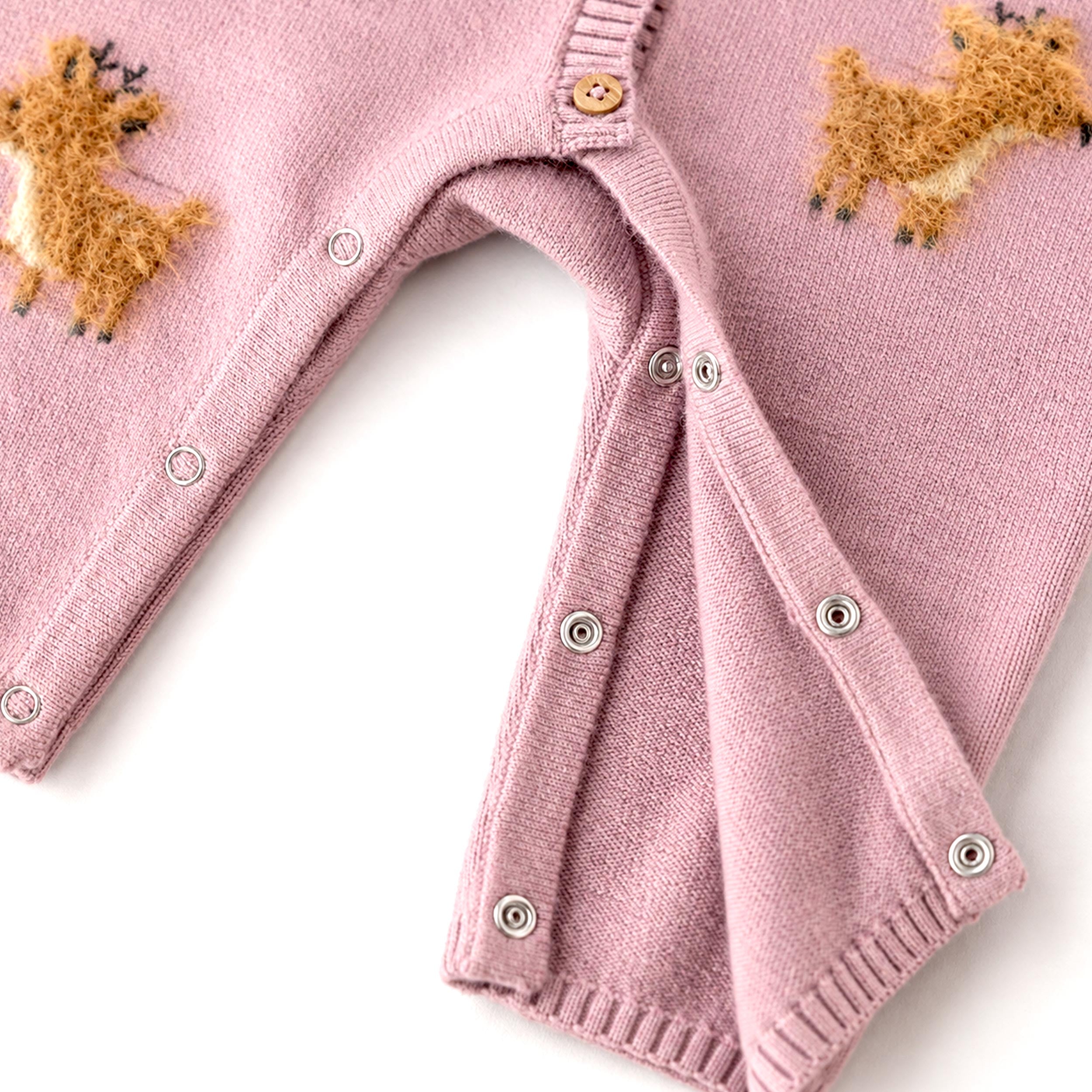Pink knit one-piece with hedgehog pattern, newborn