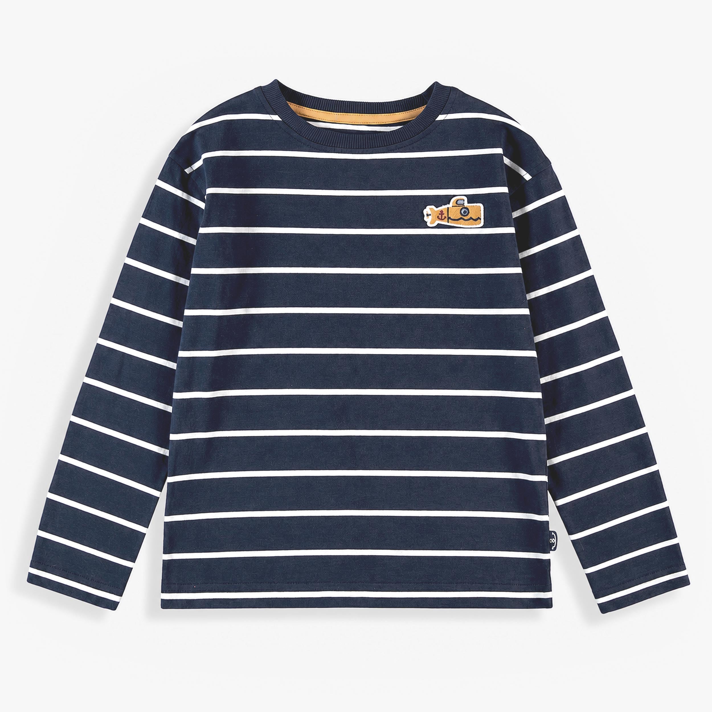 T-shirt rayé bleu foncé et crème, enfant