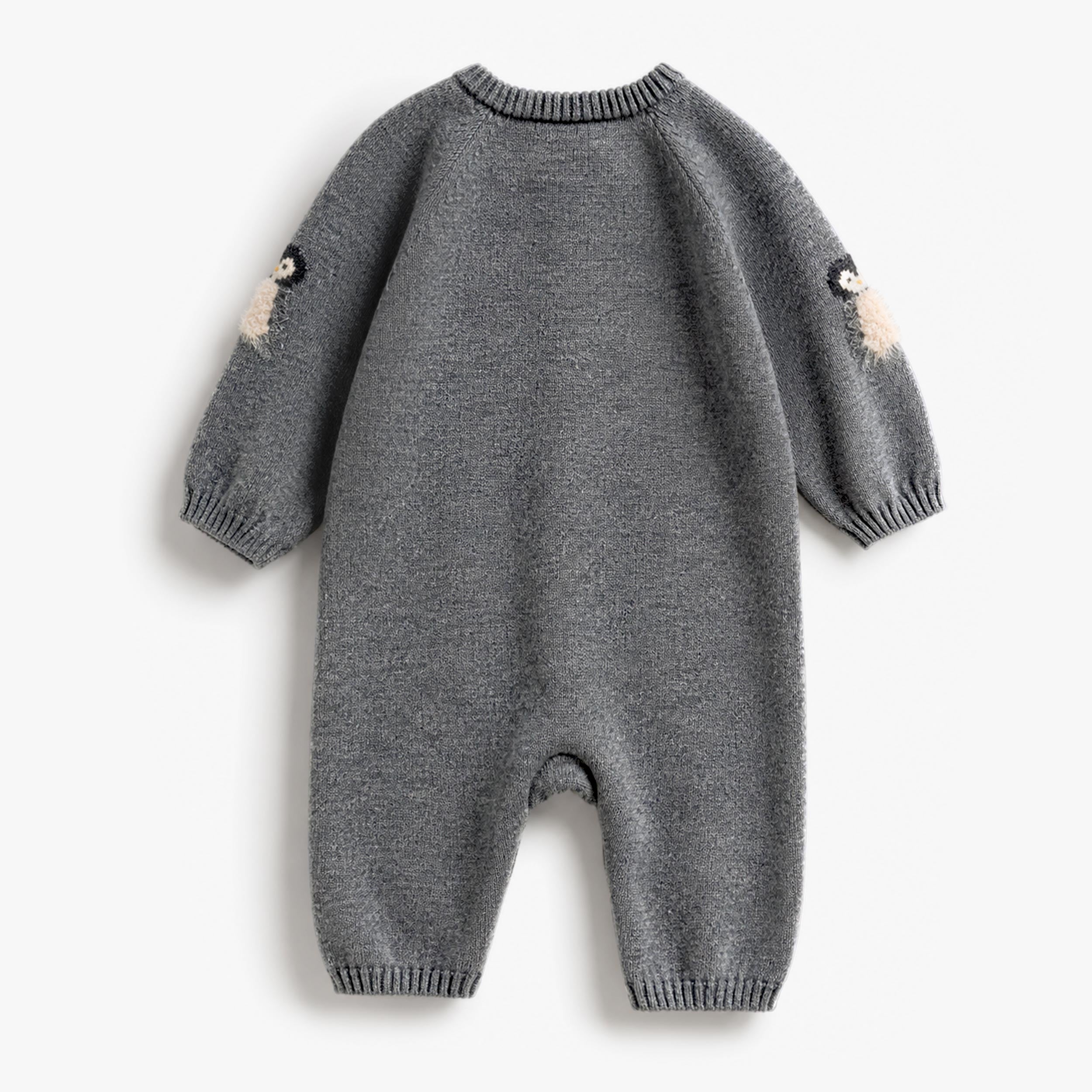 Grey Knit One-Piece with Penguin Pattern, Newborn
