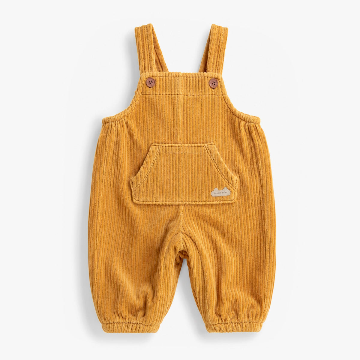 Salopette jaune ocre en velours côtelé extensible, naissance