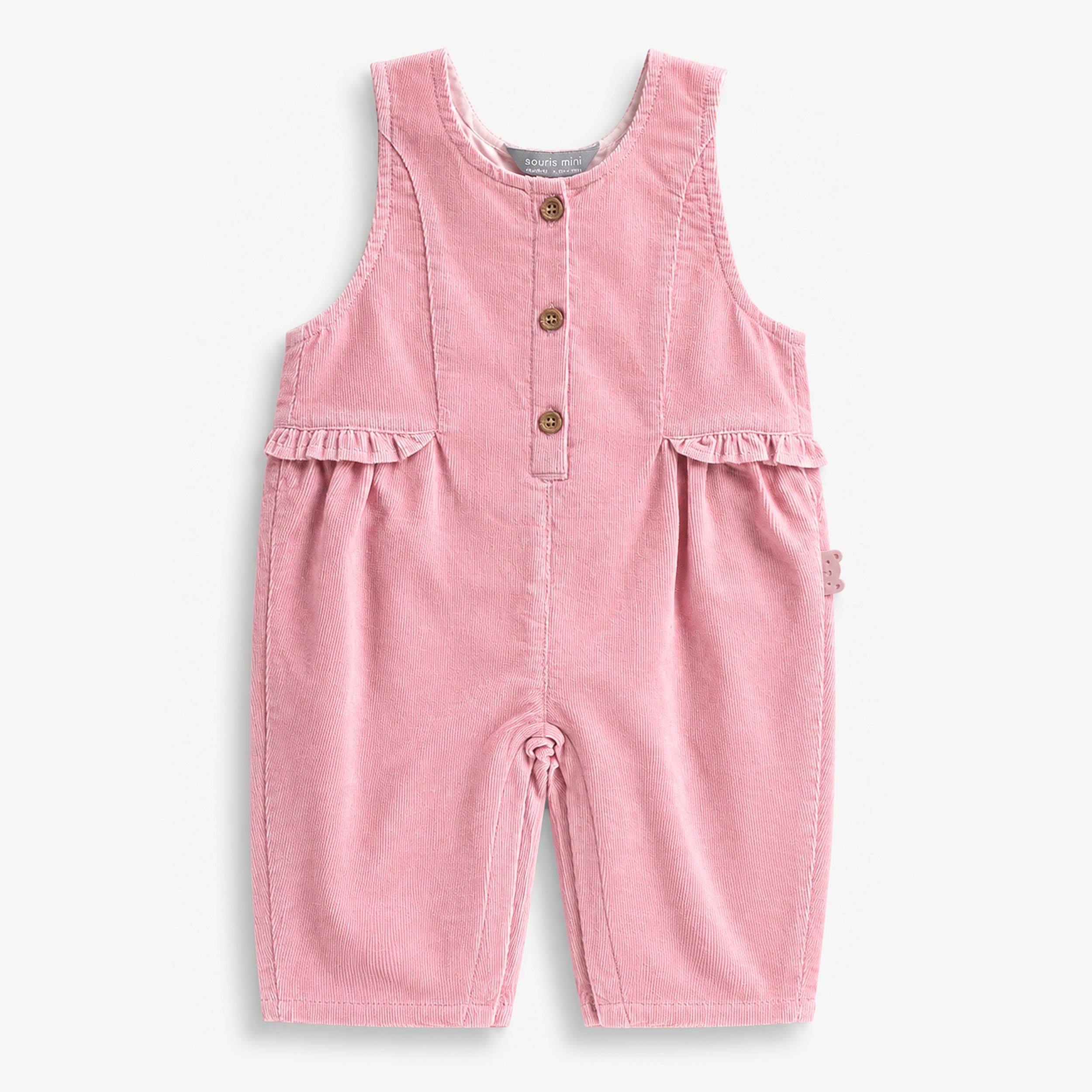 Pink corduroy overalls, baby