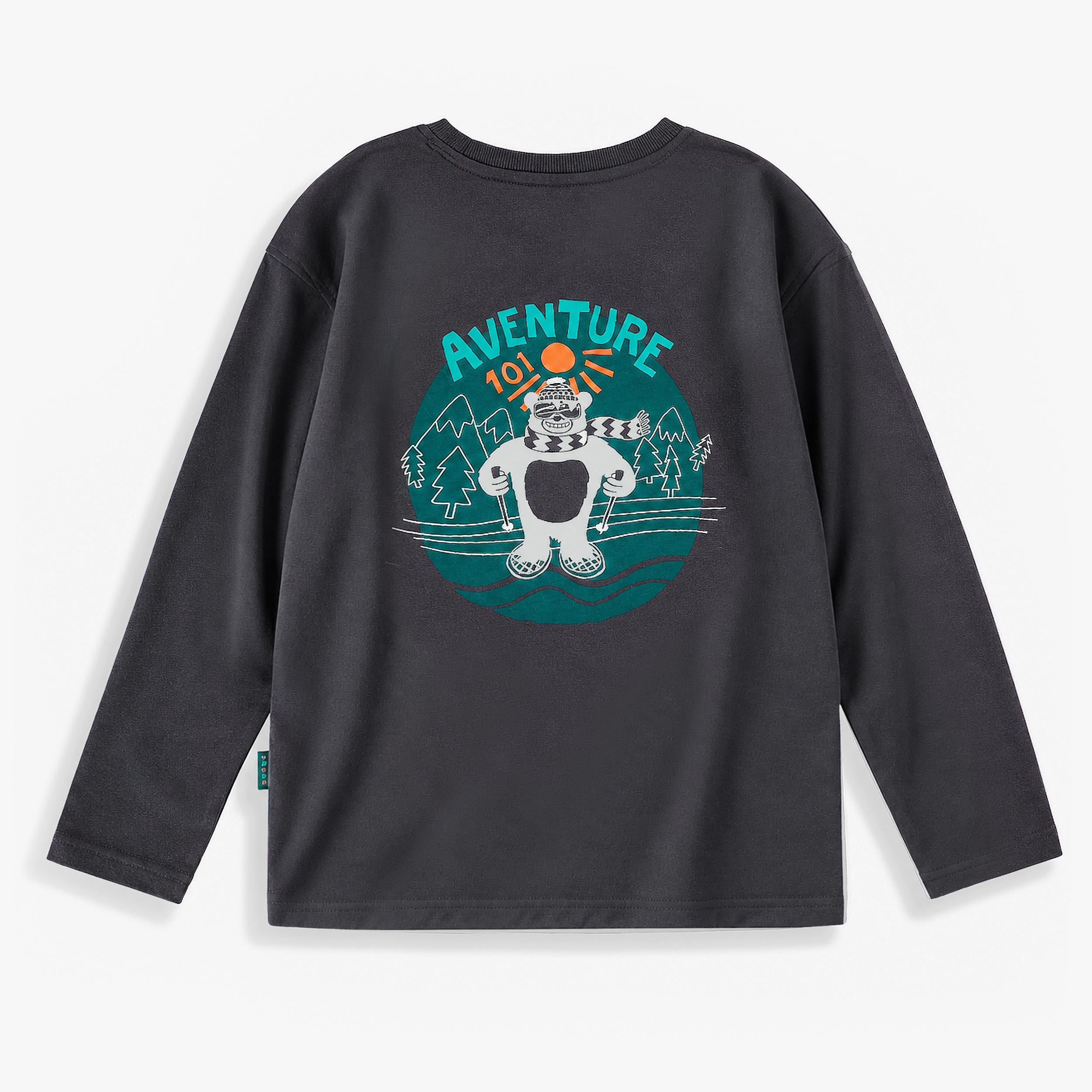 T-shirt gris à manches longues à illustration, enfant