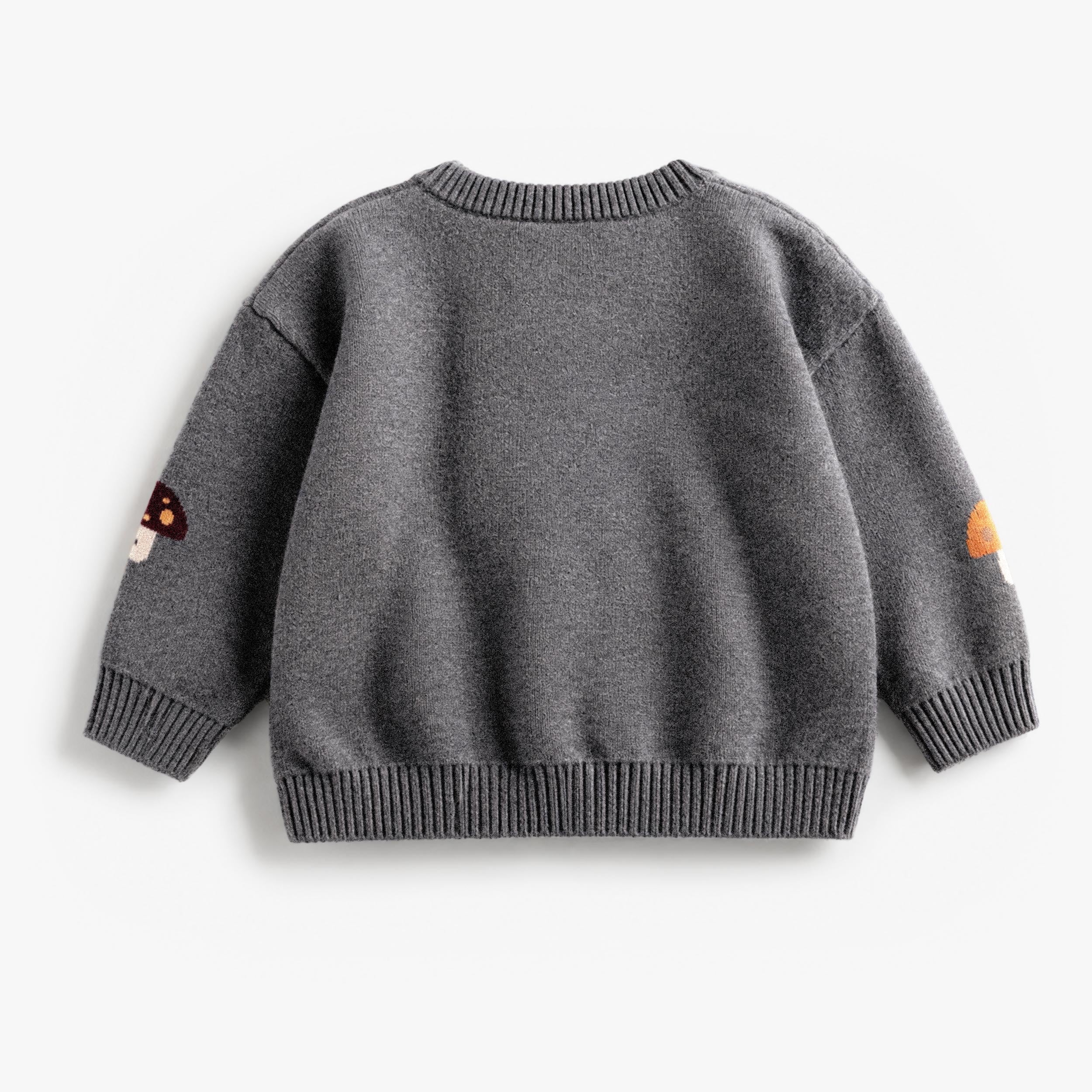 Gray mushroom print knit cardigan, baby