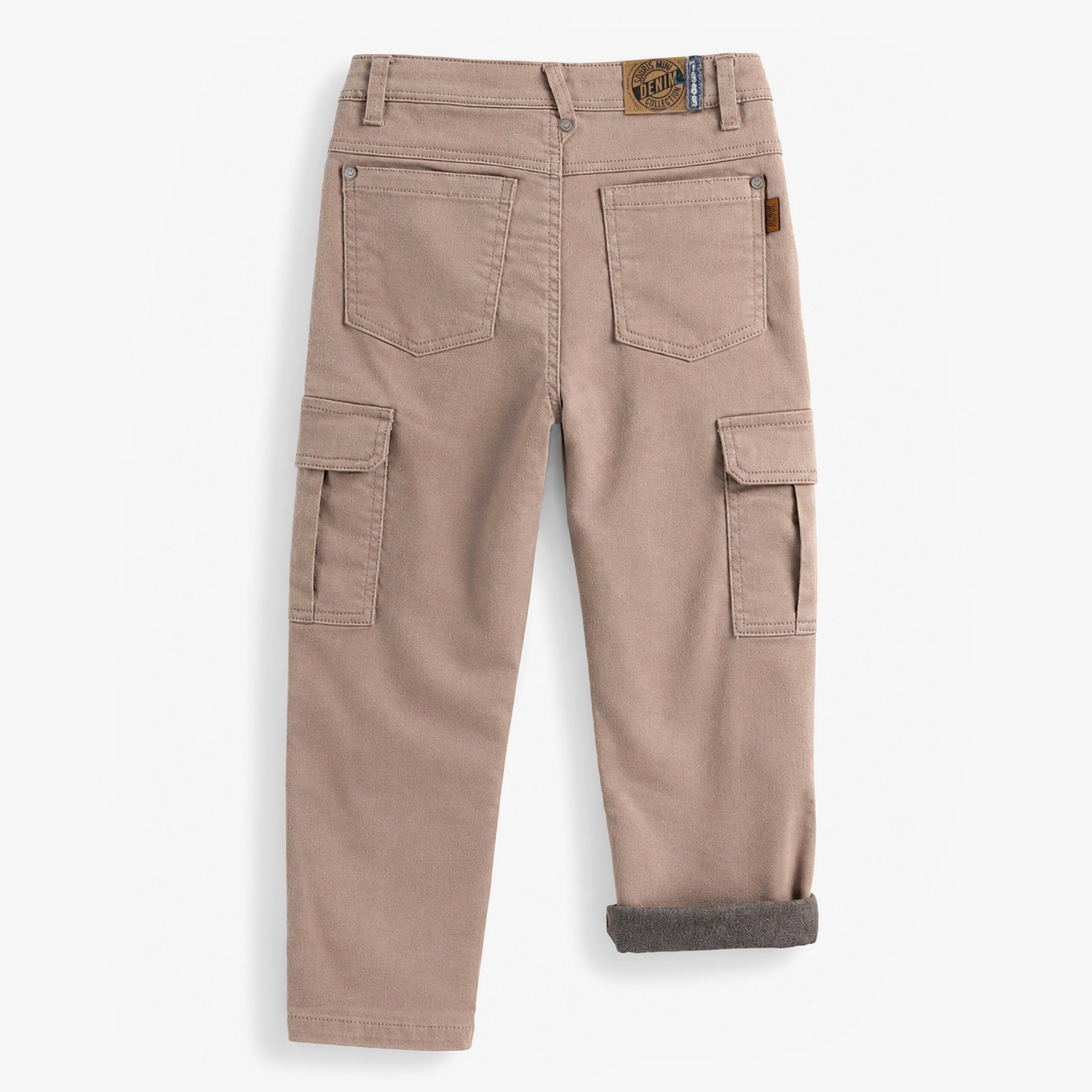 Pantalon cargo taupe en denim, enfant