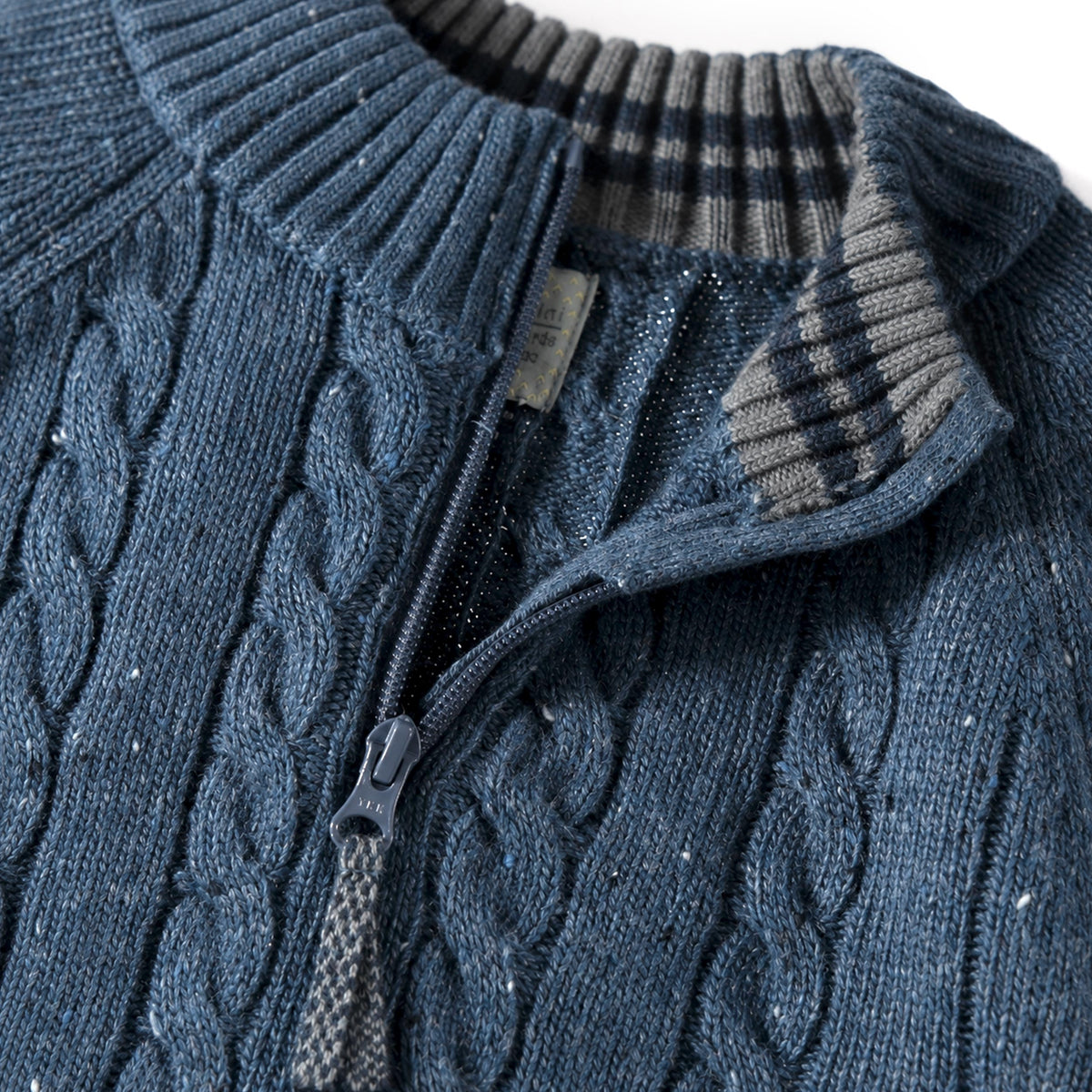 Blue cable-knit half-zip sweater, child