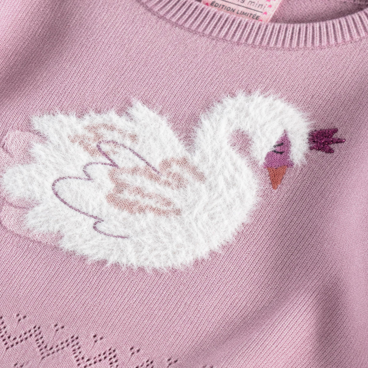 Chandail de maille rose à motif de cygne, enfant