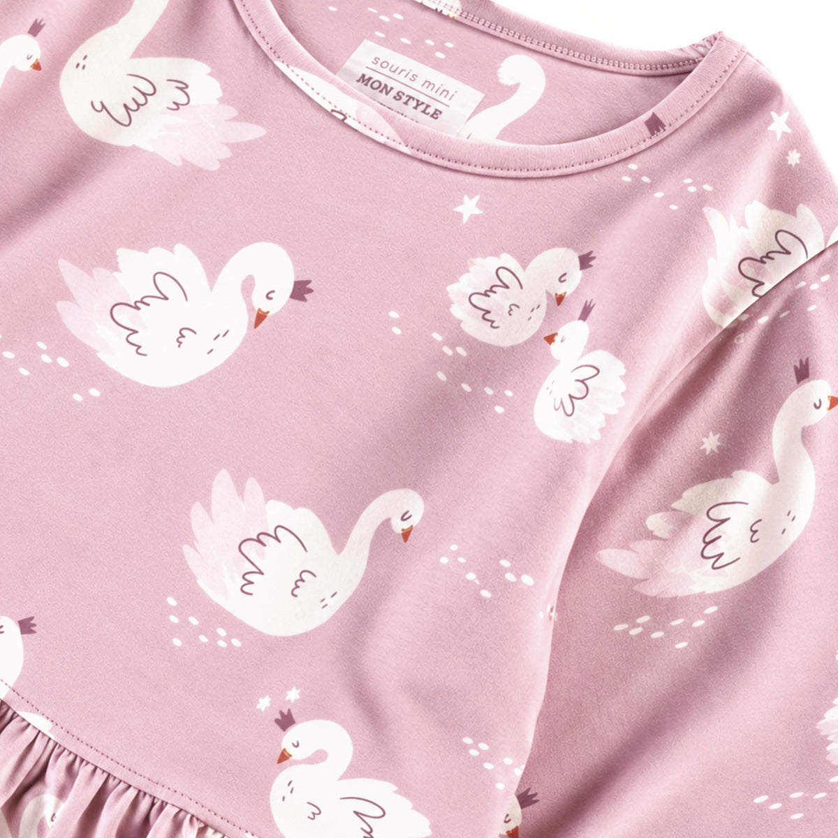 Pink swan print dress, child