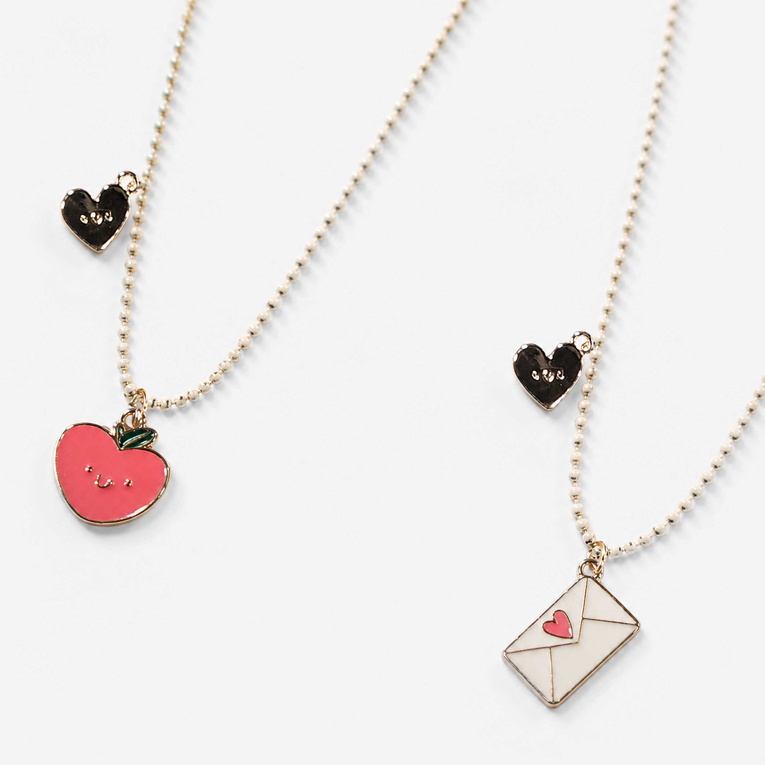 Gold-Tone Necklace Set with Apple and Envelope Pendants