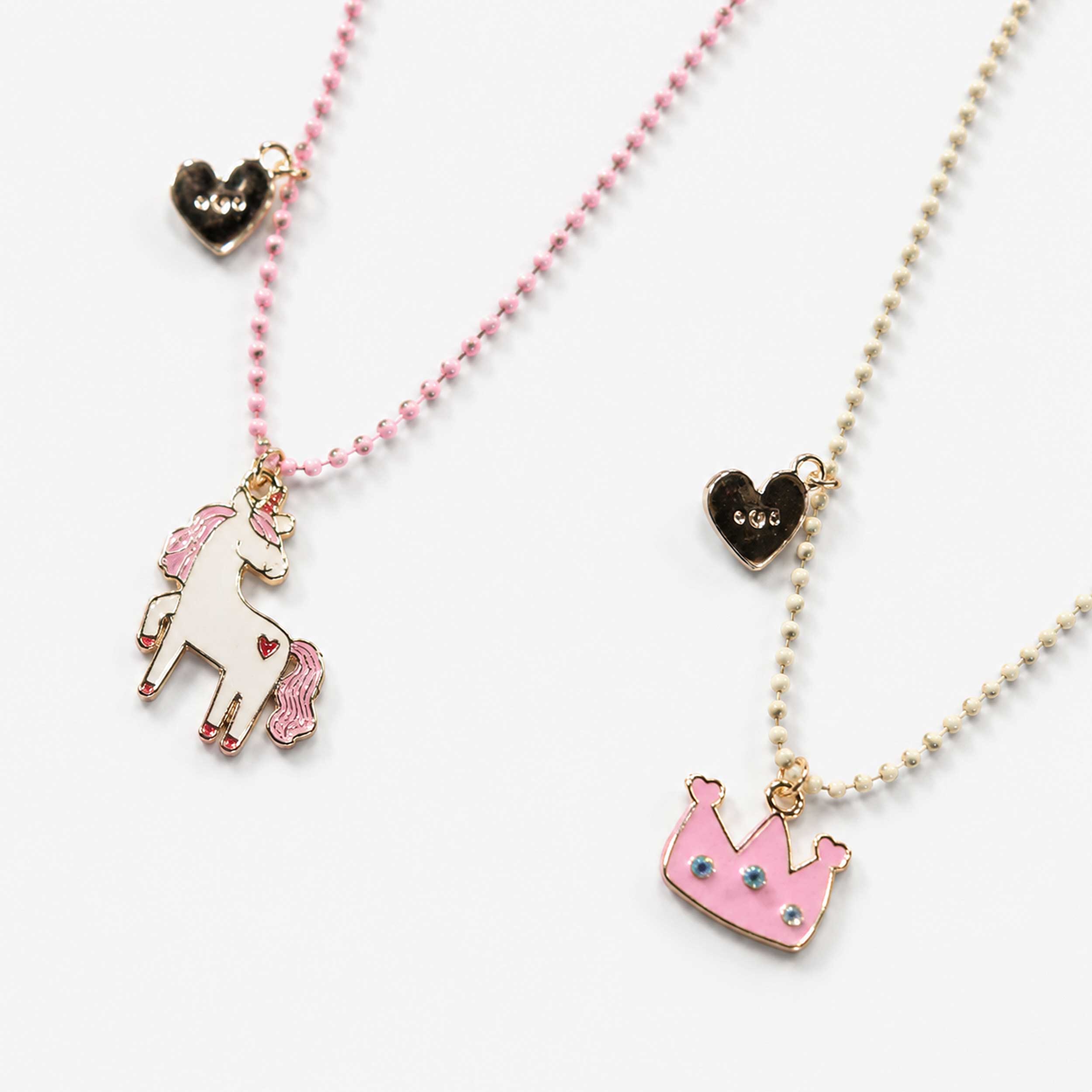 Gold-Tone Necklace Set Unicorn and Crown Pendants