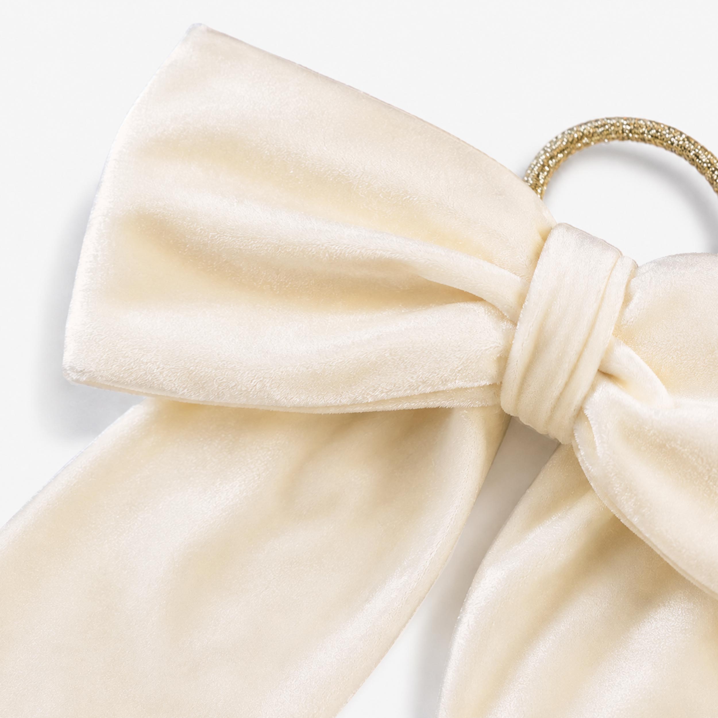 Cream Glitter Velvet Bow Scrunchie