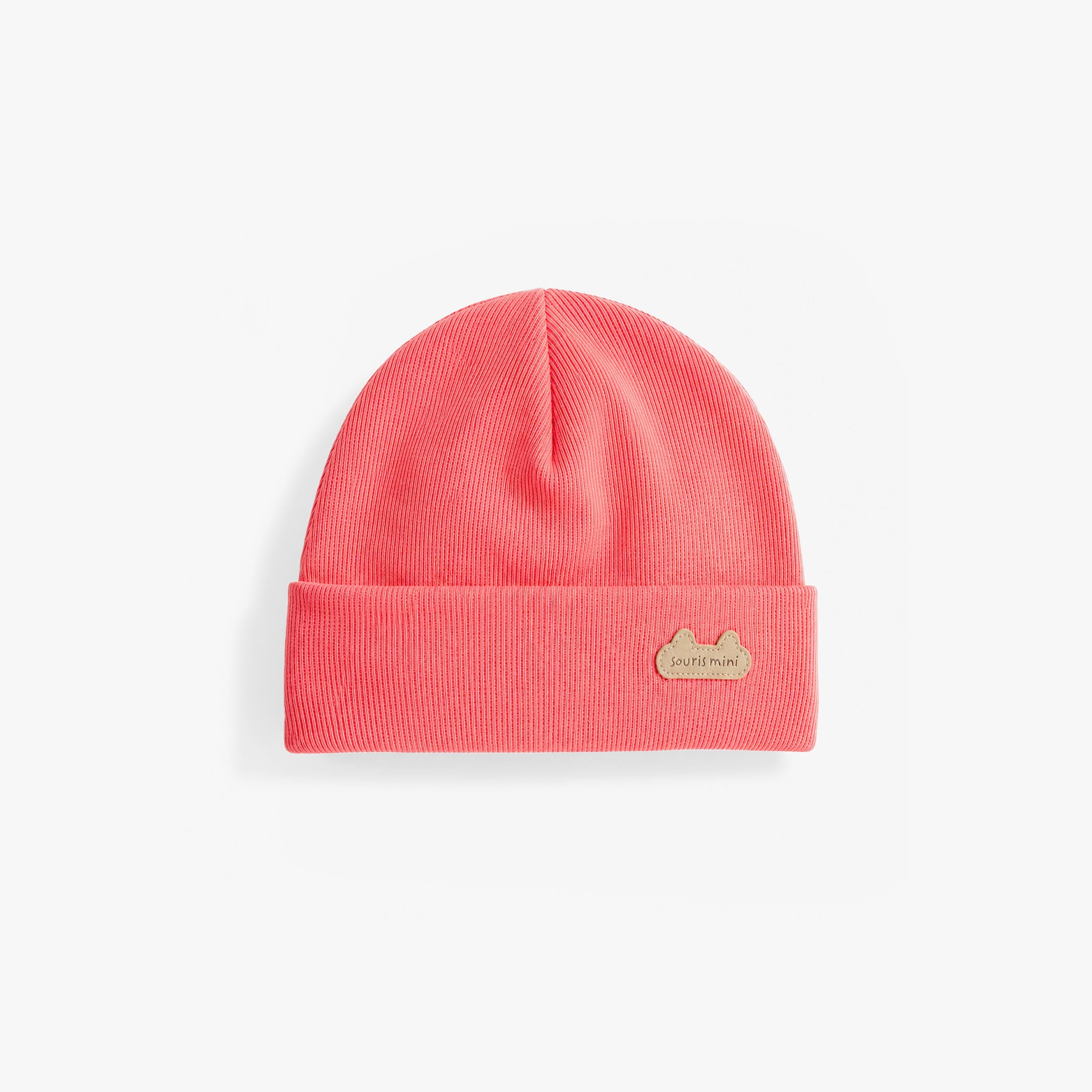 Bonnet côtelé rose corail, layette