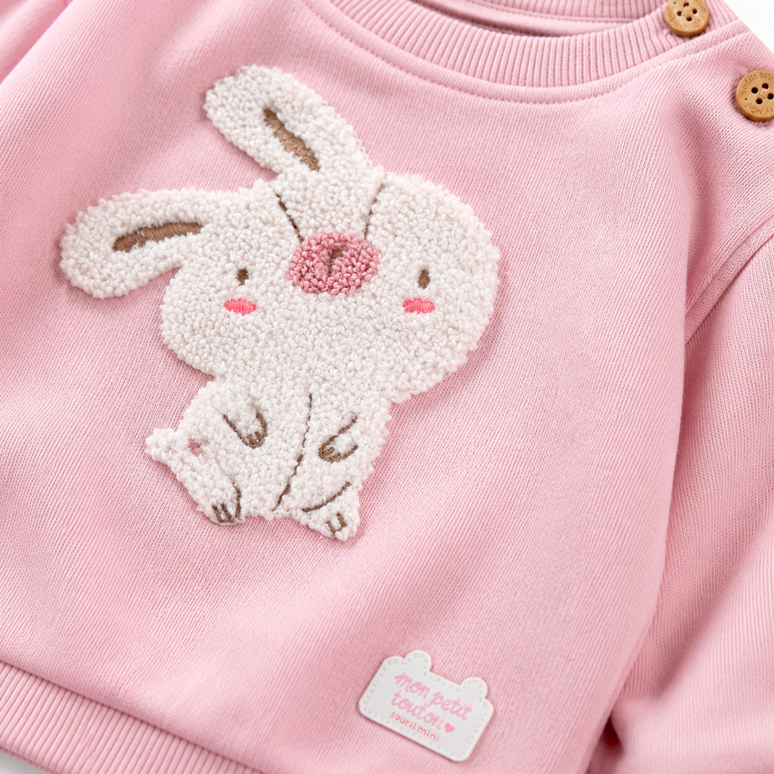 Pink sweatshirt with bunny illustration, baby