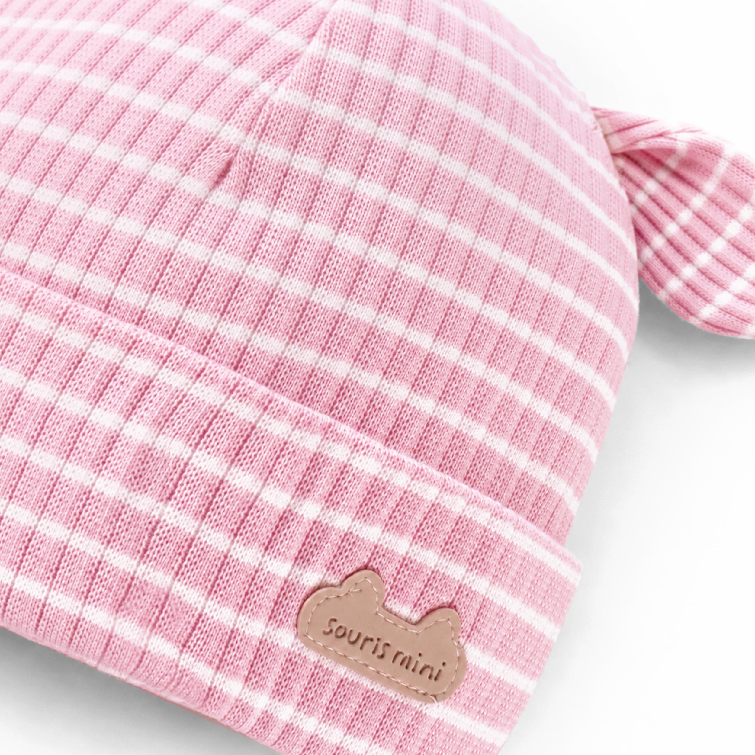 Pink striped hat with bunny ears, baby
