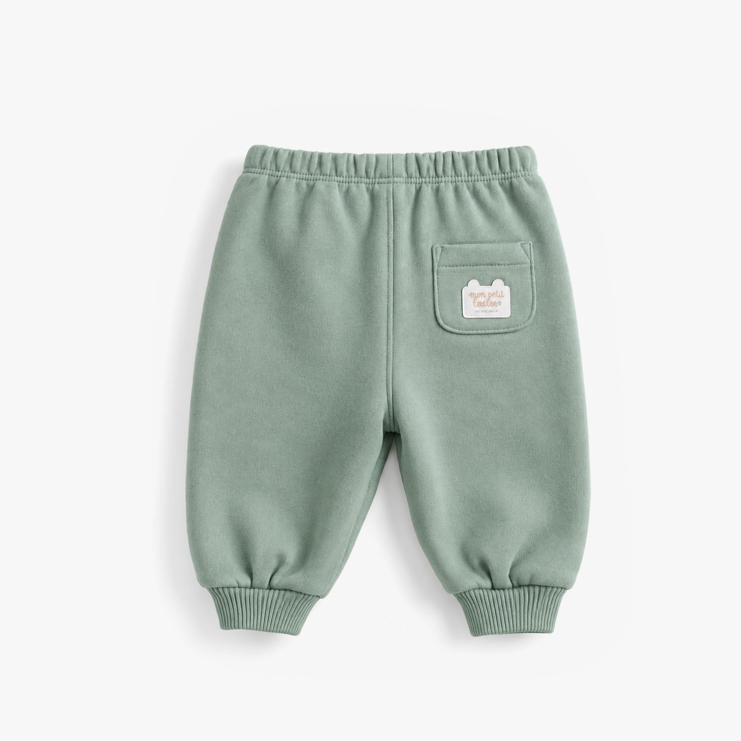 Green fleece pants, baby