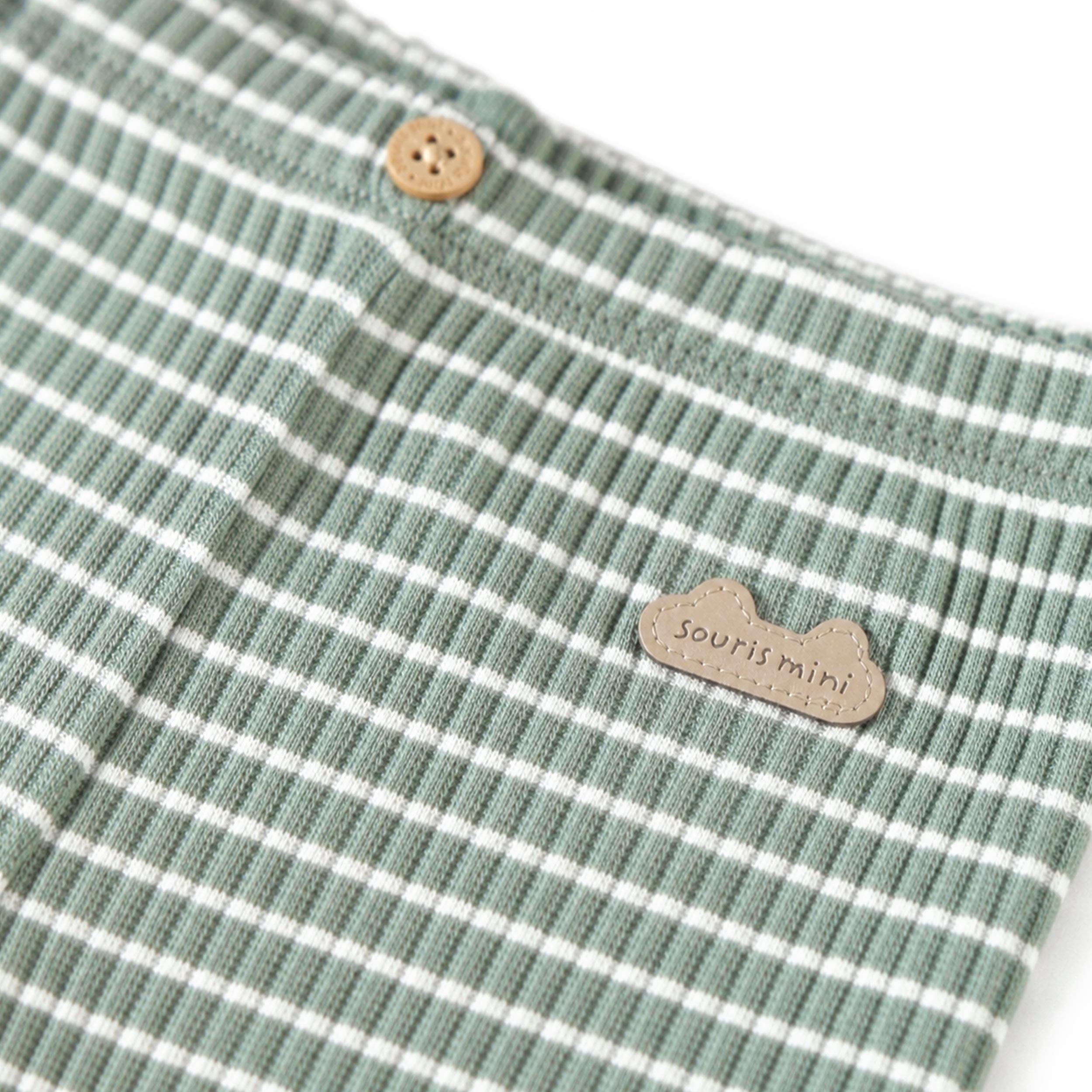 Sage green striped stretch ribbed cotton leggings, baby