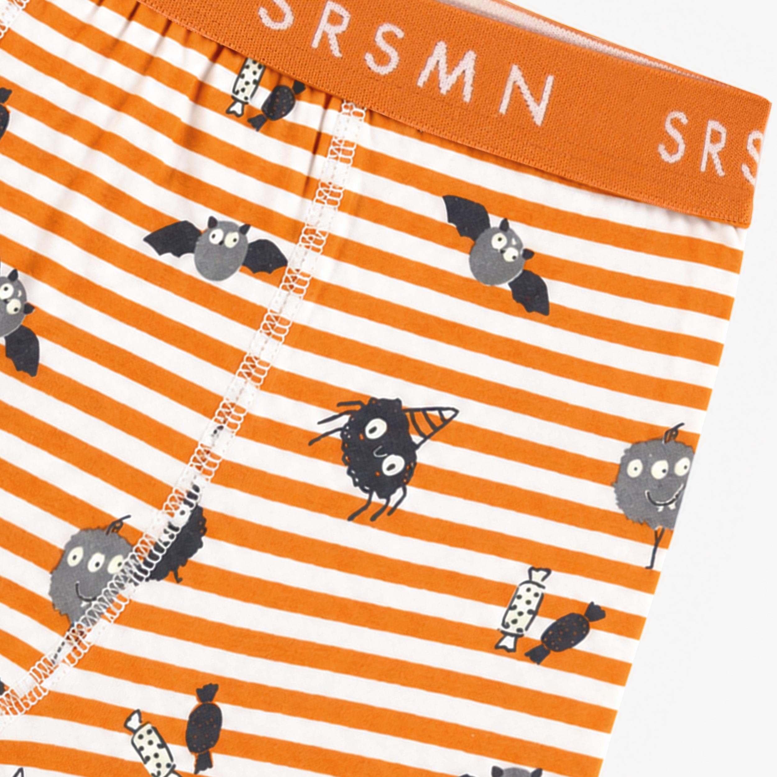 Orange fitted boxer briefs with stripes and halloween print, child