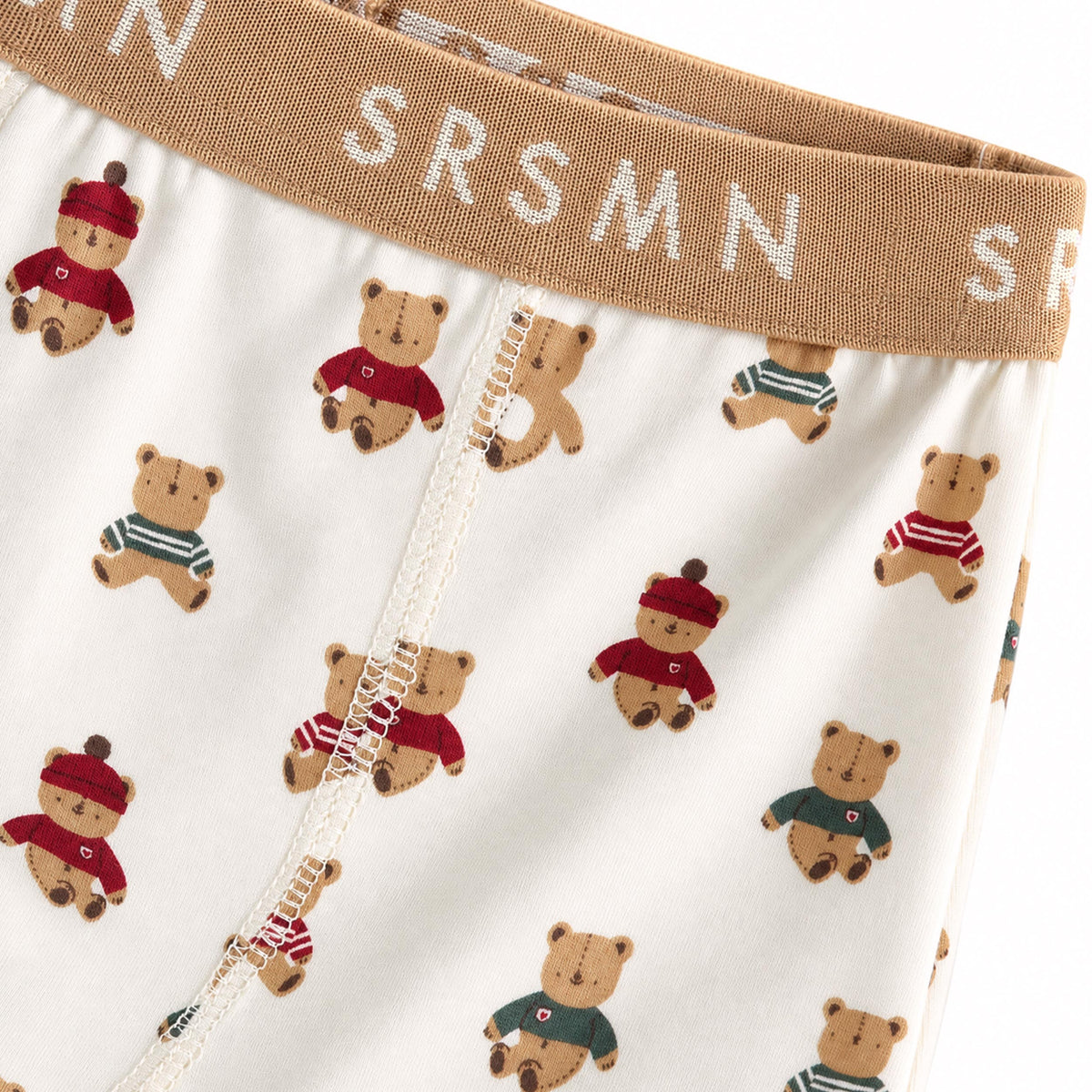 Cream fitted boxer briefs with teddy bear print, child