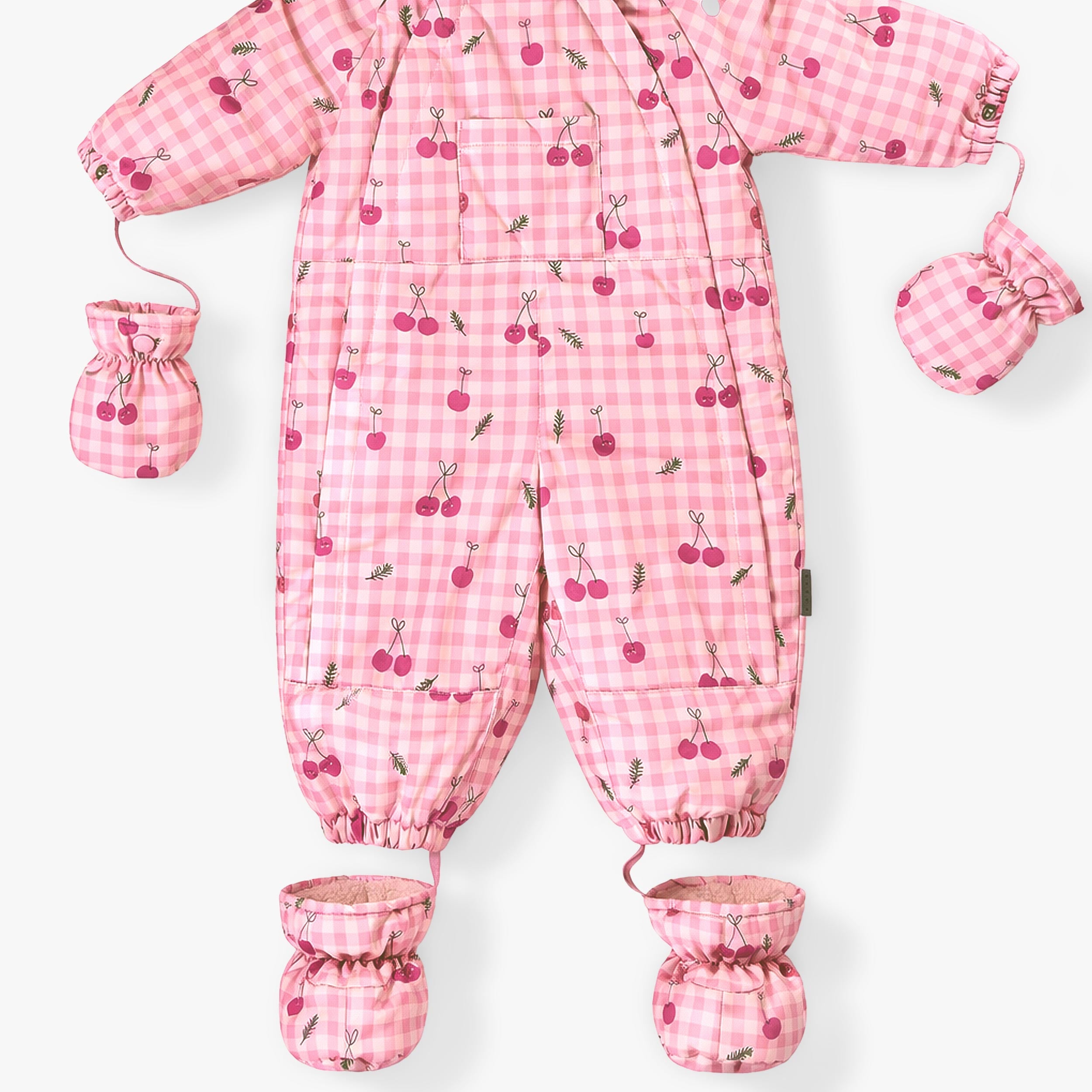 Pink Gingham One-Piece Snowsuit with Print, baby
