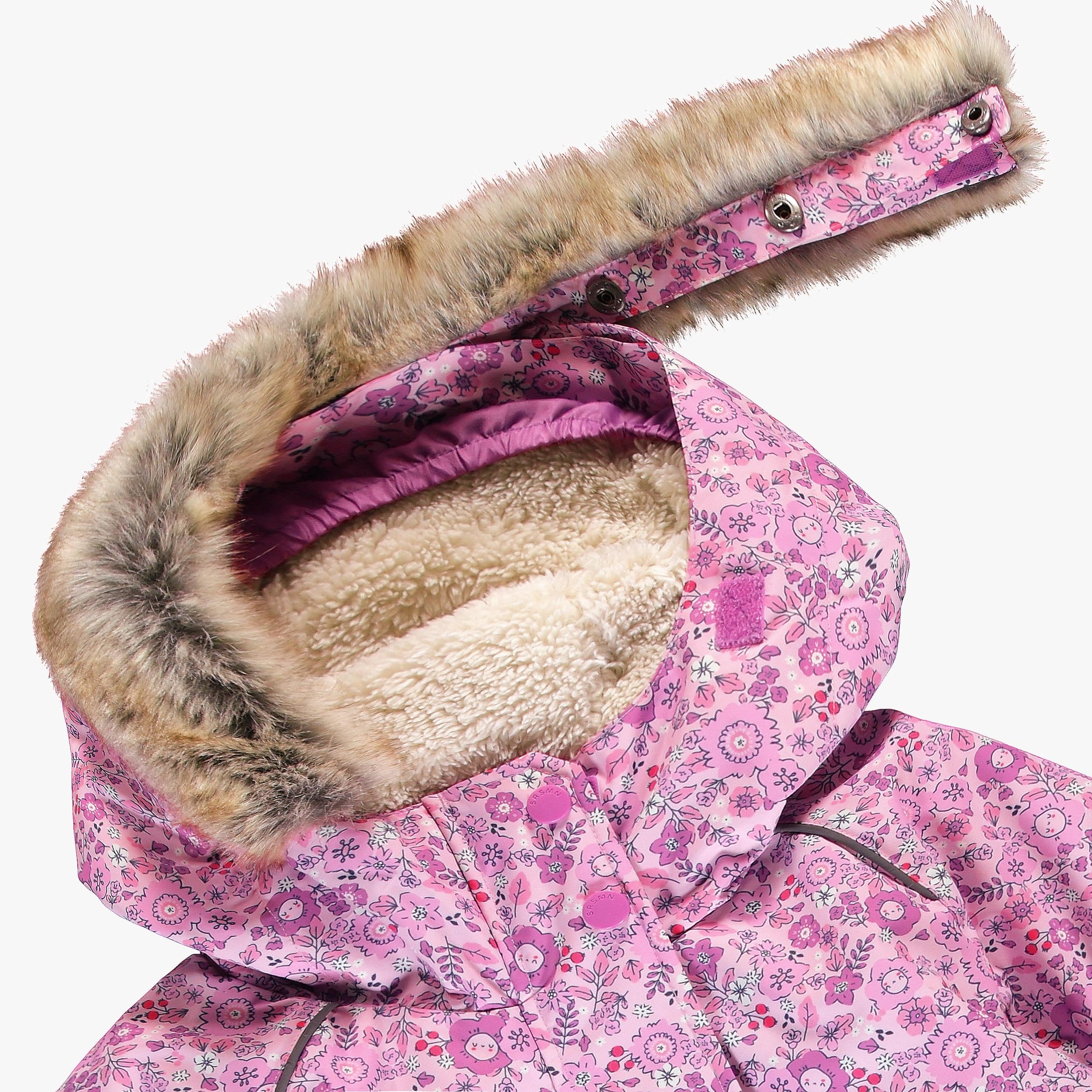 Pink floral print one-piece snowsuit , child